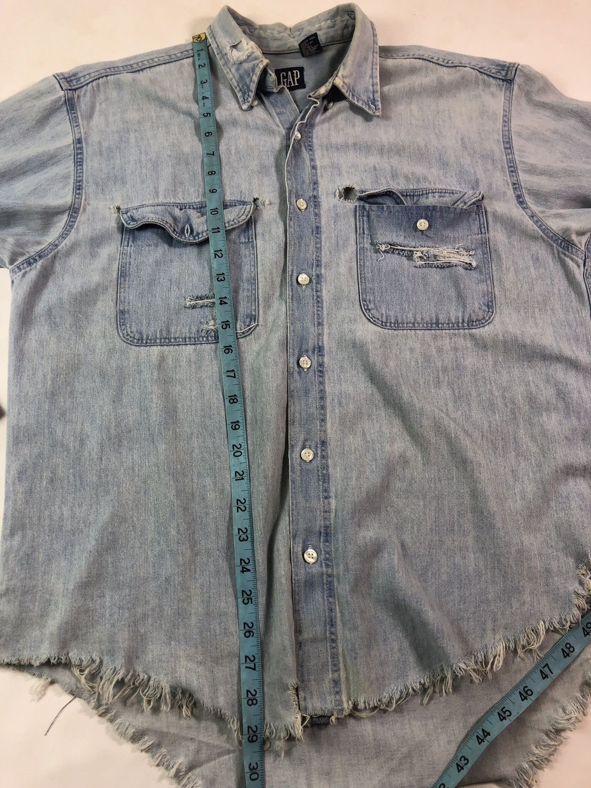 Gap × Vintage Vintage 90s Gap Light Wash Made in USA Distressed Shirt Size US M / EU 48-50 / 2 - 12 Thumbnail