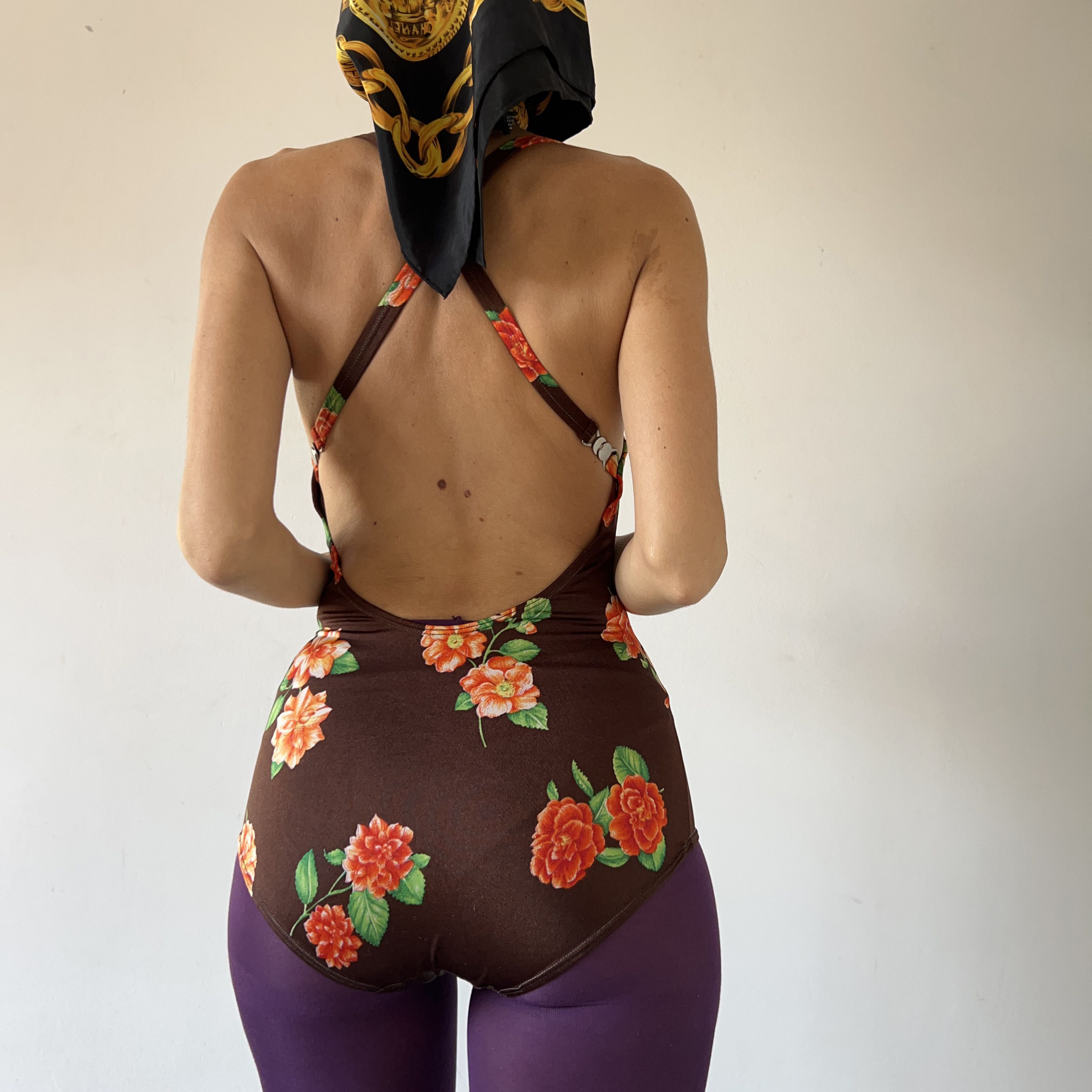 Vintage Vintage 90s Brown Floral Swimsuit Size XL / US 12-14 / IT 48-50 - 2 Thumbnail