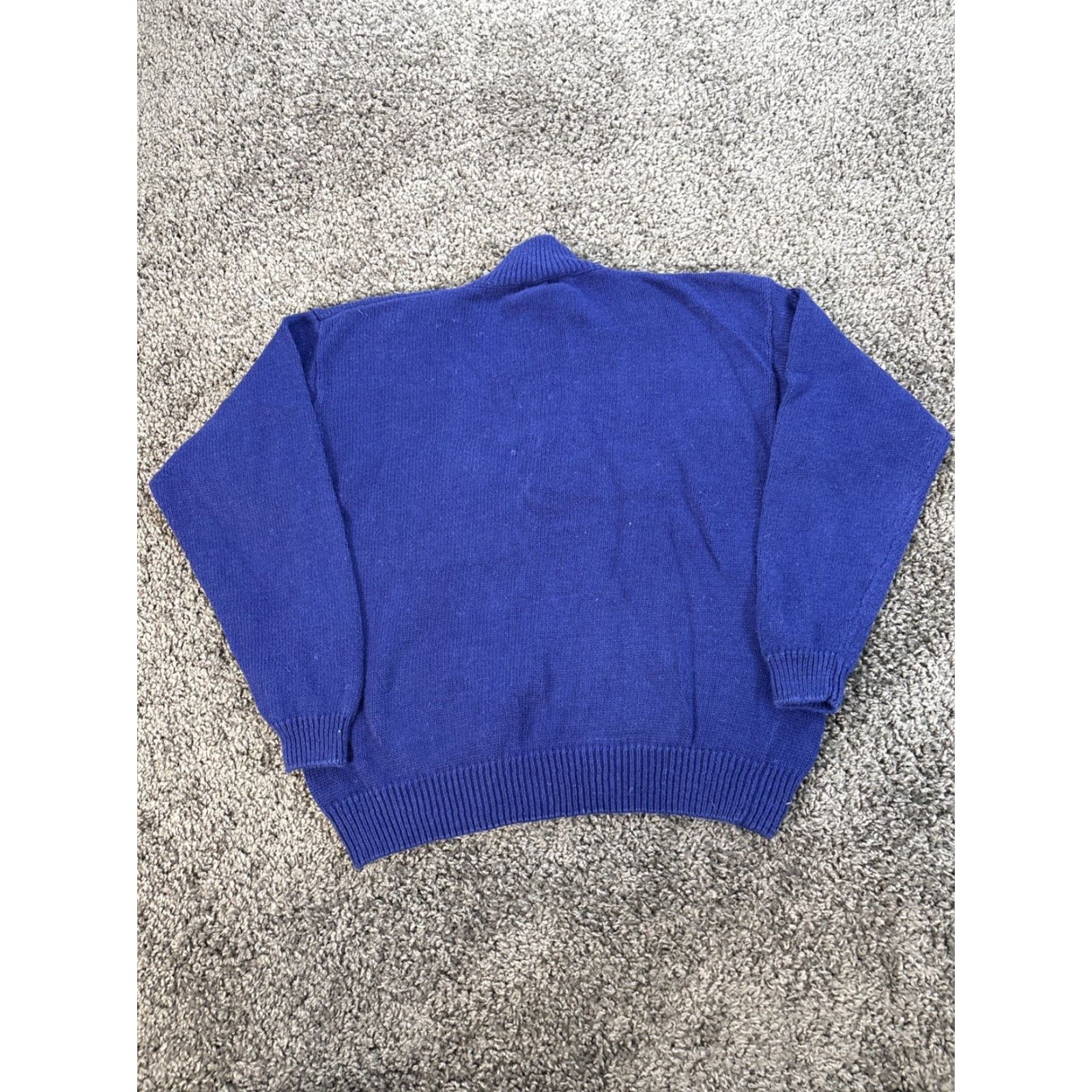 Vintage VINTAGE Ivy Sweater Womens Medium Chunky-Knit Navy Blue Mock Neck Button Pocket 90s Pullover Size M / US 6-8 / IT 42-44 - 5 Thumbnail