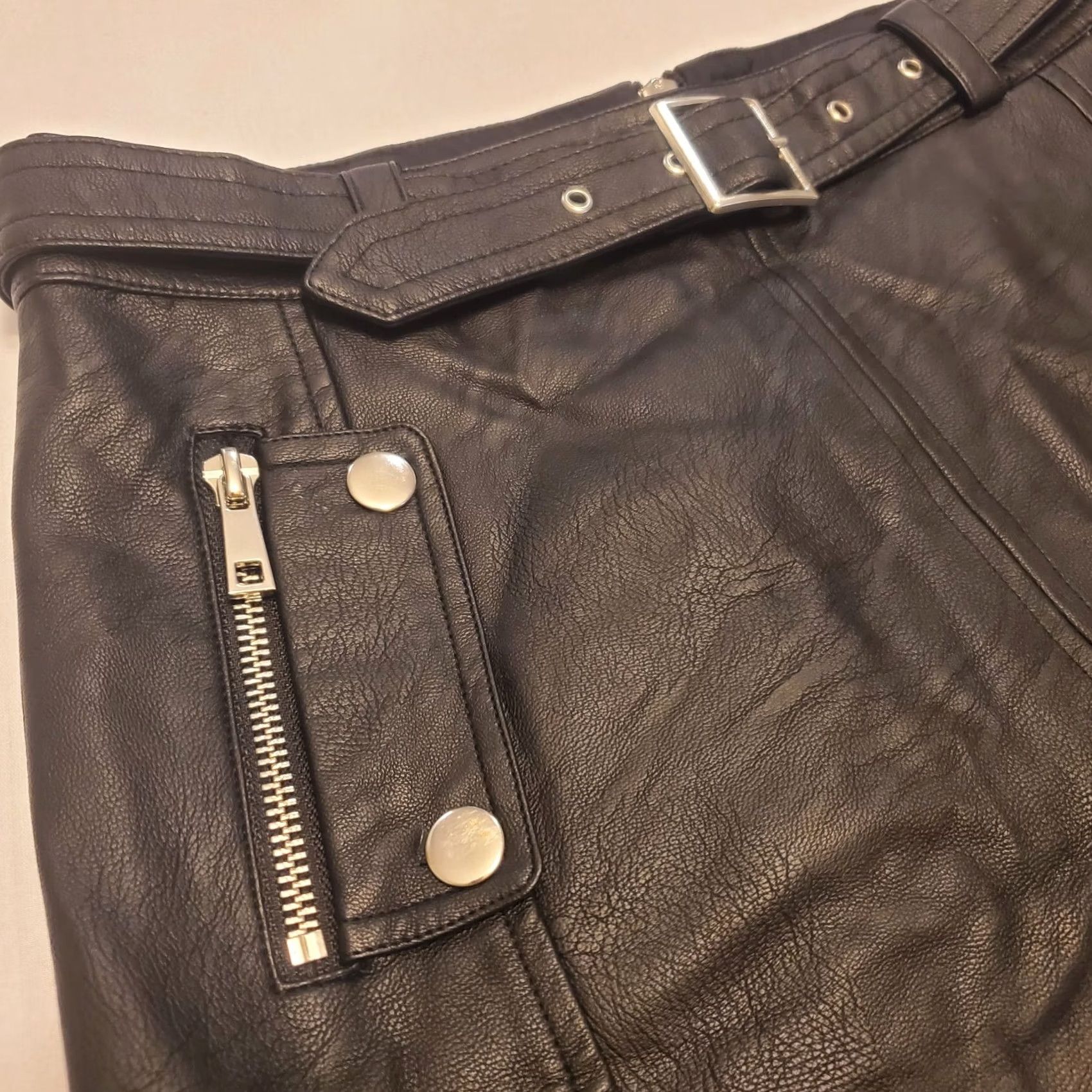 Topshop Topshop Skirt Size 4 Black Faux Leather Belted Moto Biker Goth Punk Emo Grunge Size 27" / US 4 / IT 40 - 5 Thumbnail