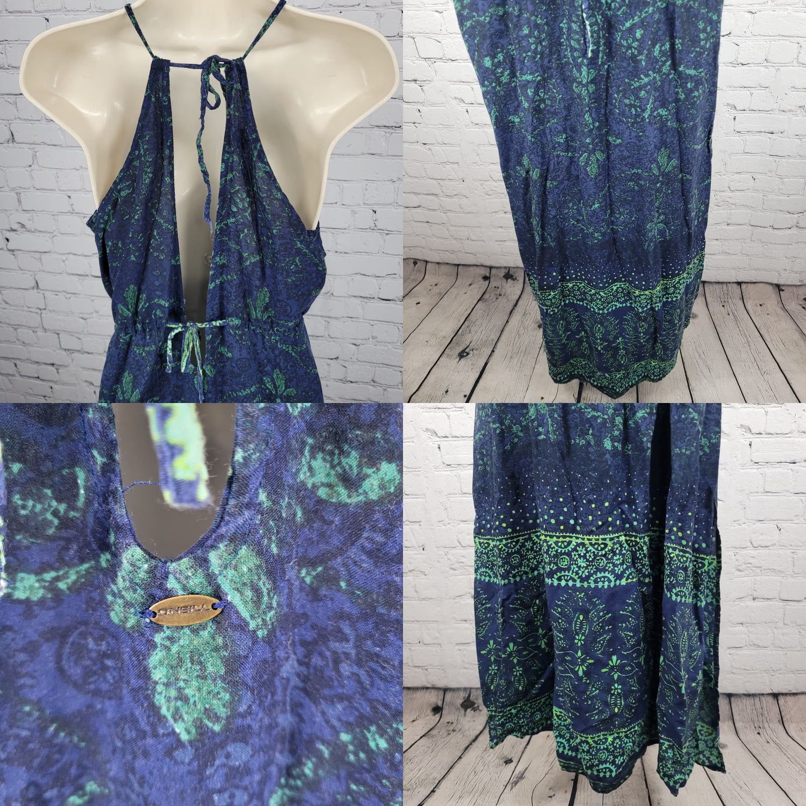 O'Neill O’Neill Maxi Dress Halter Adjustable Side Slit Floral Blue Green M Women Size M / US 6-8 / IT 42-44 - 8 Thumbnail