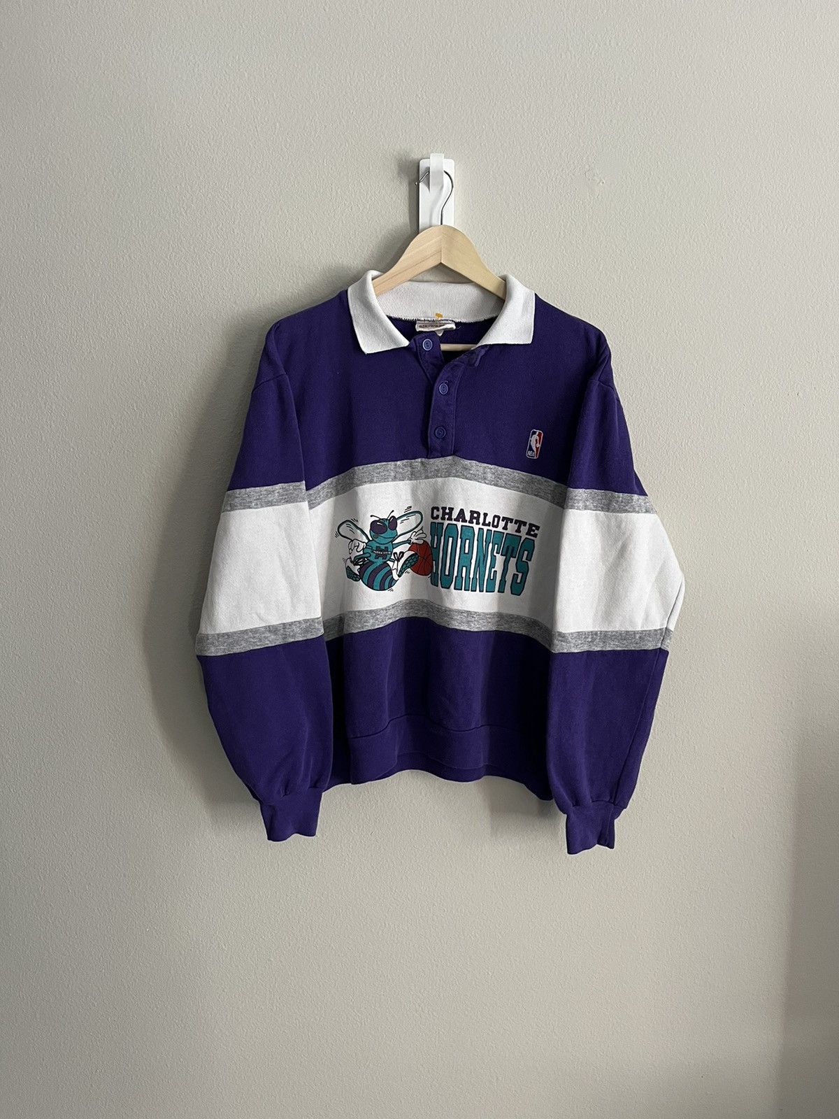 Image of NBA x Nutmeg Mills Vintage Charlotte Hornets Collared Sweatshirt, Men's (Size XL)