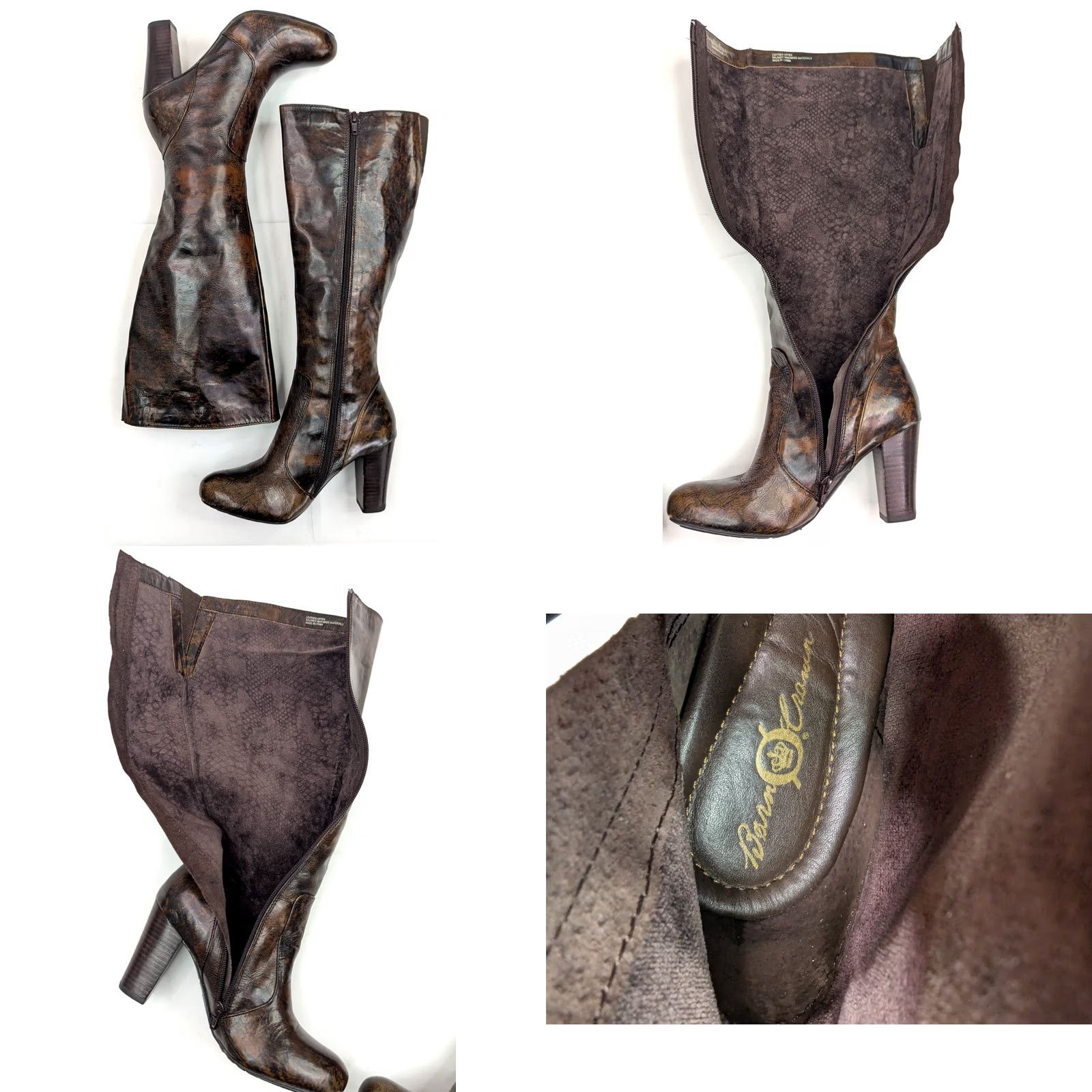 Born Børn Born Crown Marble Distressed Leather Boots Women Riding Style Knee High Zip 6.5 Brown Marble Pattern Leather Riding Boot Woman CKH12 3.5" Heel Size US 7 / IT 37 - 9 Thumbnail