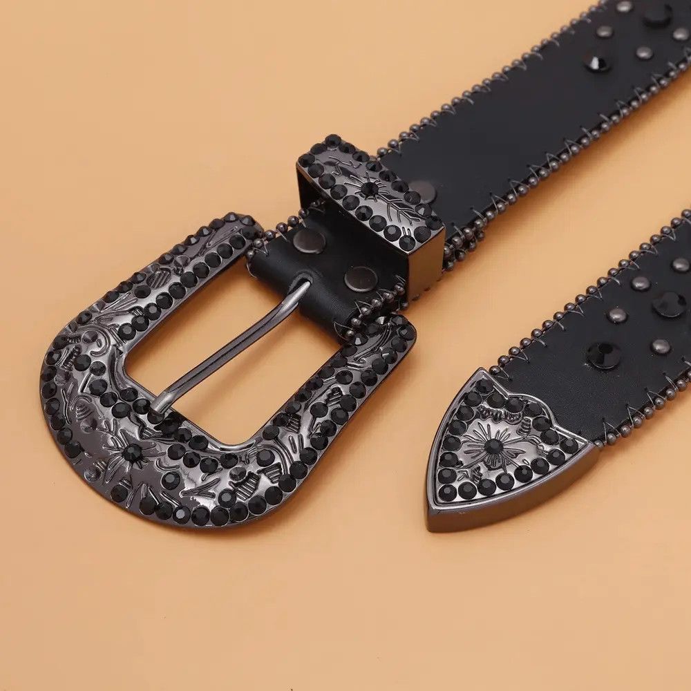 Leather PU Leather Strap with Cross diamond Belts Size ONE SIZE - 2 Thumbnail