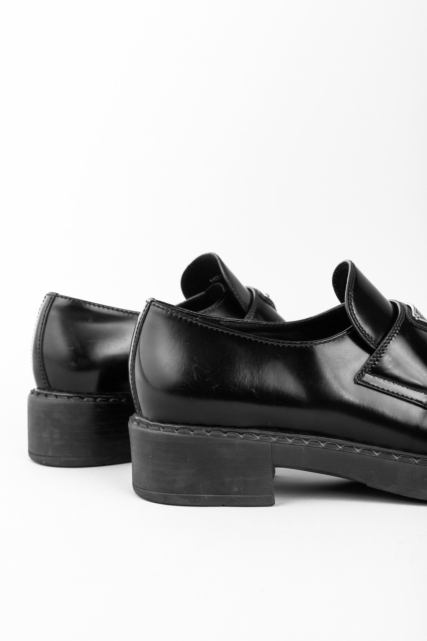 Prada Prada Nero Spazzolato Leather Triangle Logo Loafers Size US 6.5 / IT 36.5 - 9 Thumbnail