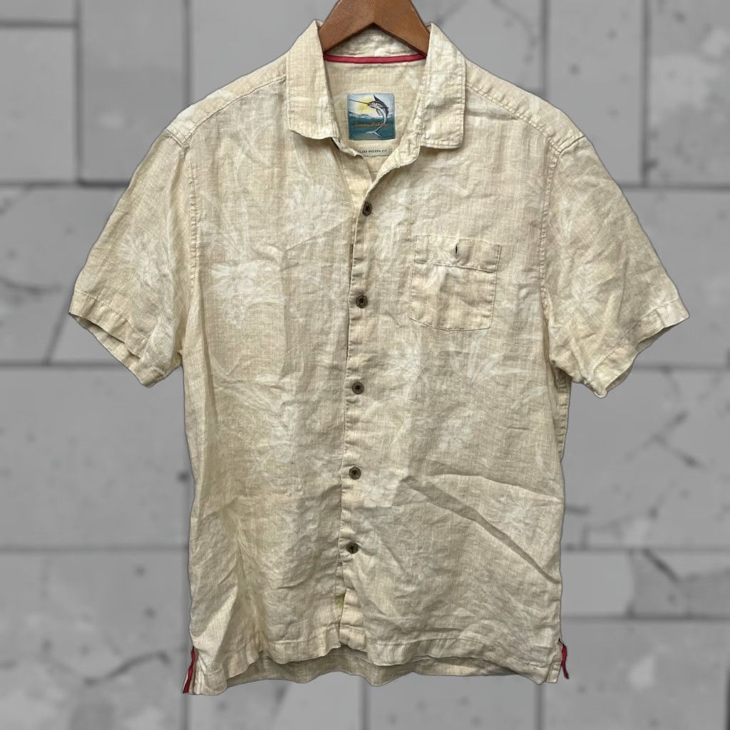 Tommy Bahama Tommy Bahama Island Modern Fit Short Sleeve Button-Down Shirt Mens M Beige Size US M / EU 48-50 / 2 - 1 Thumbnail