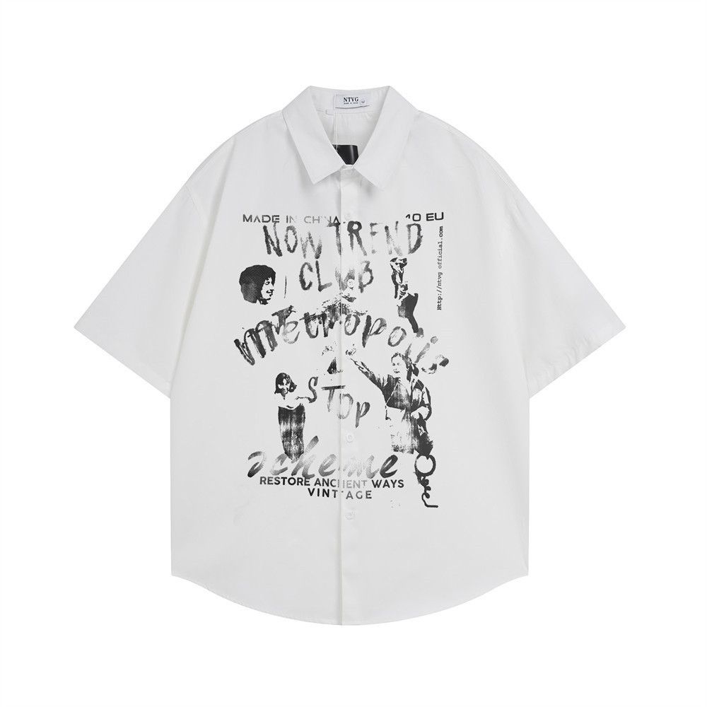 Vintage Men's punk trend high street graffiti print casual shirt Size US M / EU 48-50 / 2 - 1 Thumbnail