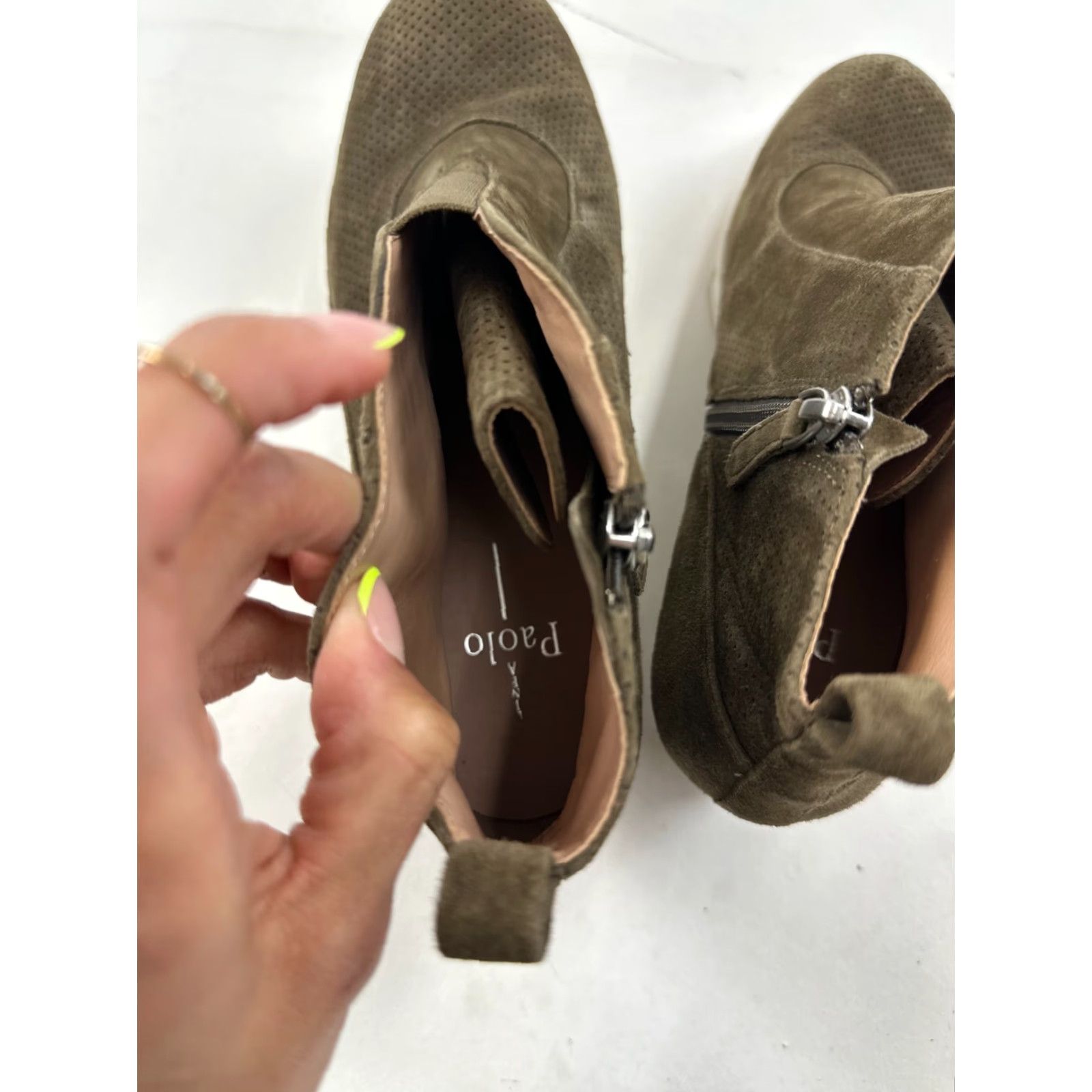 Vintage LINEA Paolo Felicia Wedge Sneakers Women's US 9M Green Suede Leather Ankle Zip Bootie Size US 9 / IT 39 - 4 Thumbnail