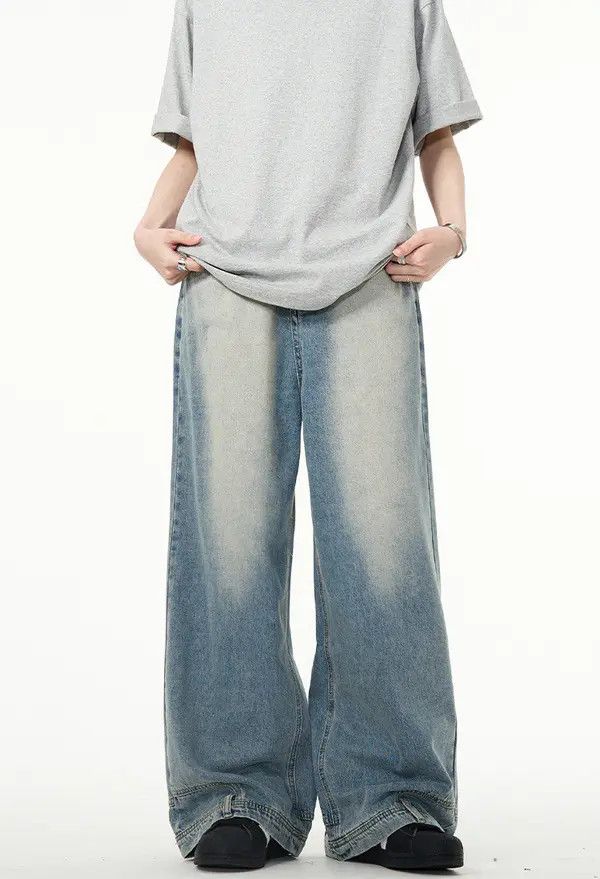 Japanese Brand moto Men's American retro washed loose straight jeans Size US 32 / EU 48 - 2 Thumbnail