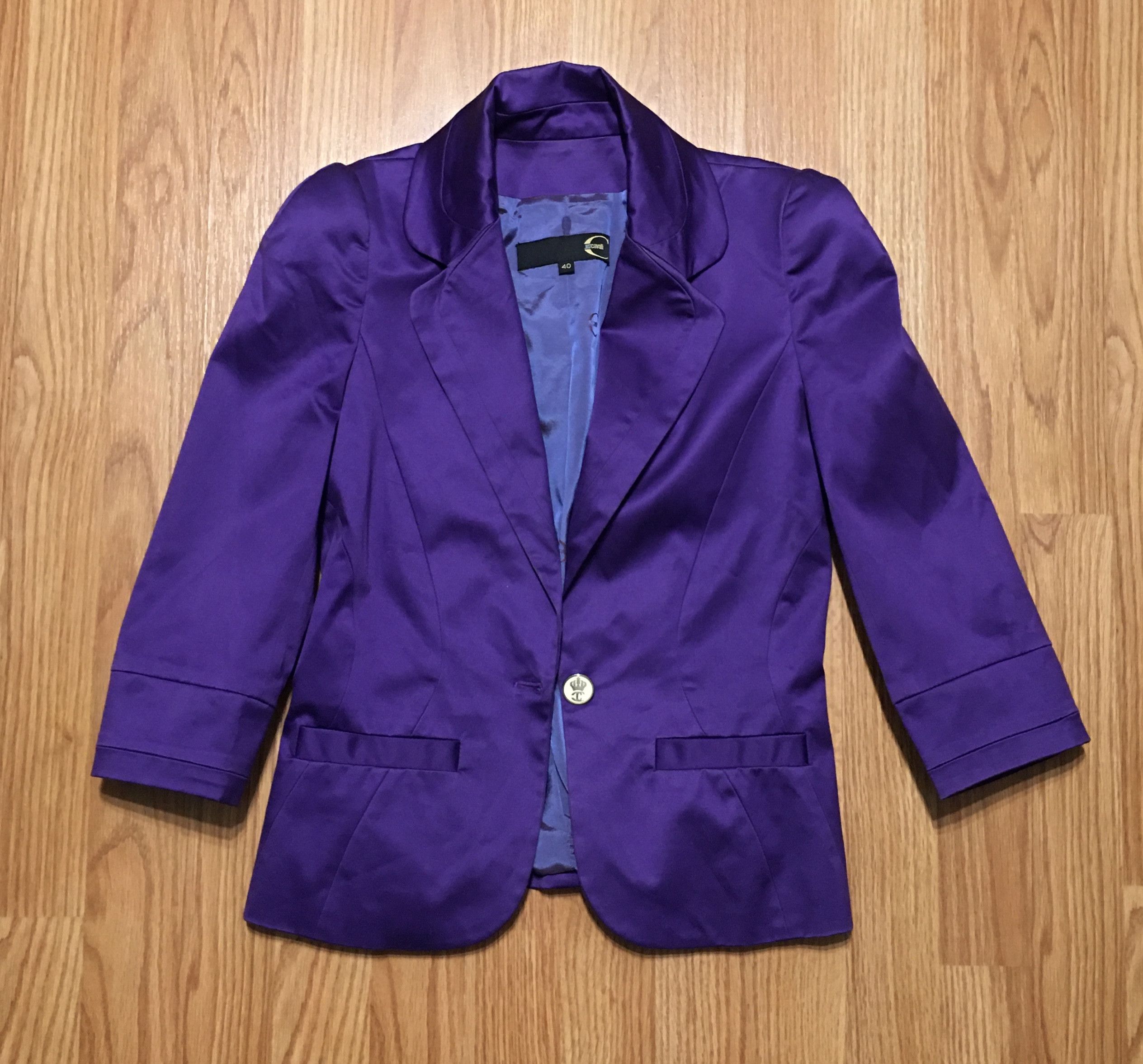 Just Cavalli Just Cavalli Purple Cotton Blend Satin Jacket Blazer IT40 Size S / US 4 / IT 40 - 6 Thumbnail