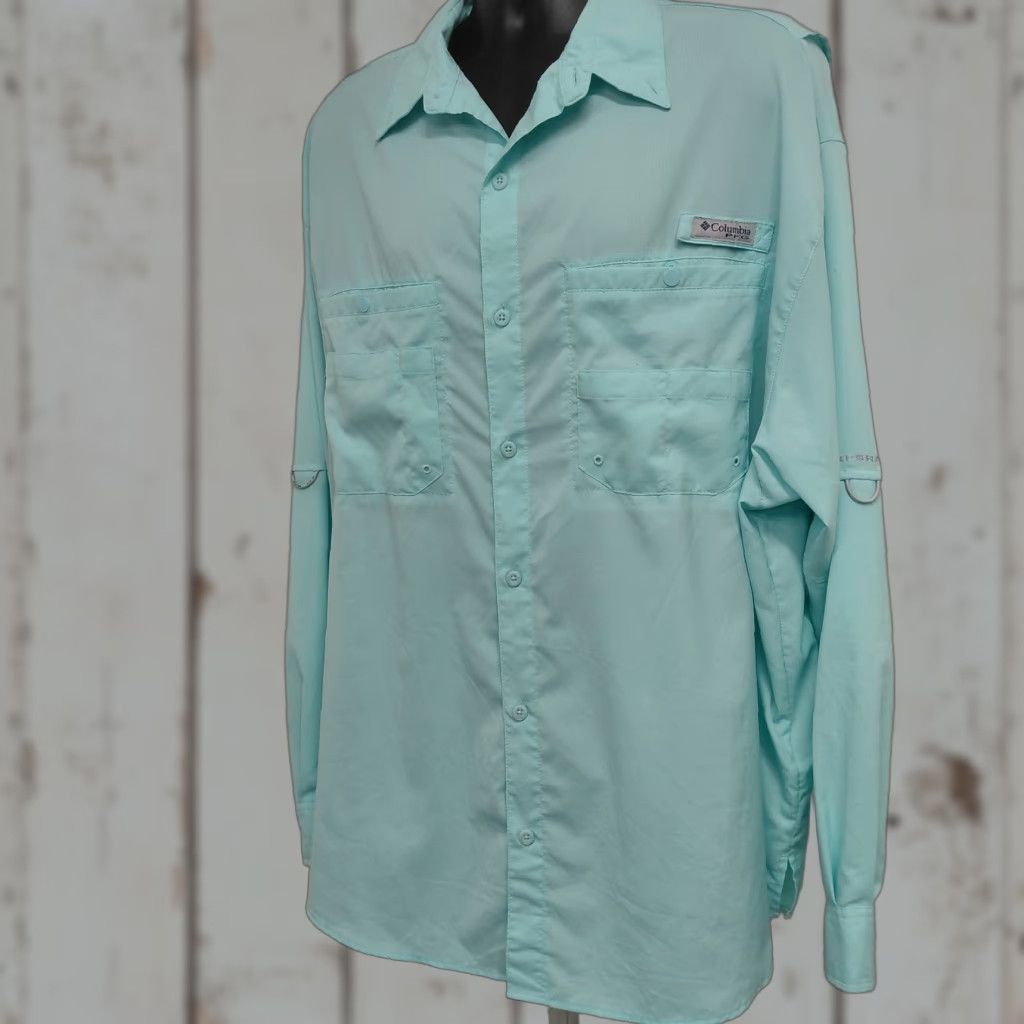 Vintage Columbia PFG Omni-Shade Shirt Men's XXL Seafoam Green Long Sleeve Button Up Size US XXL / EU 58 / 5 - 1 Thumbnail