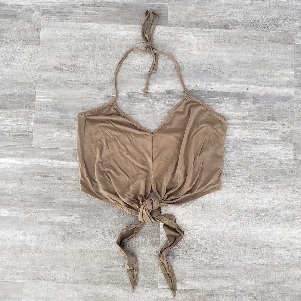 Designer Olive Front Tied Tobi Cropped Halter Size S / US 4 / IT 40 - 1 Thumbnail