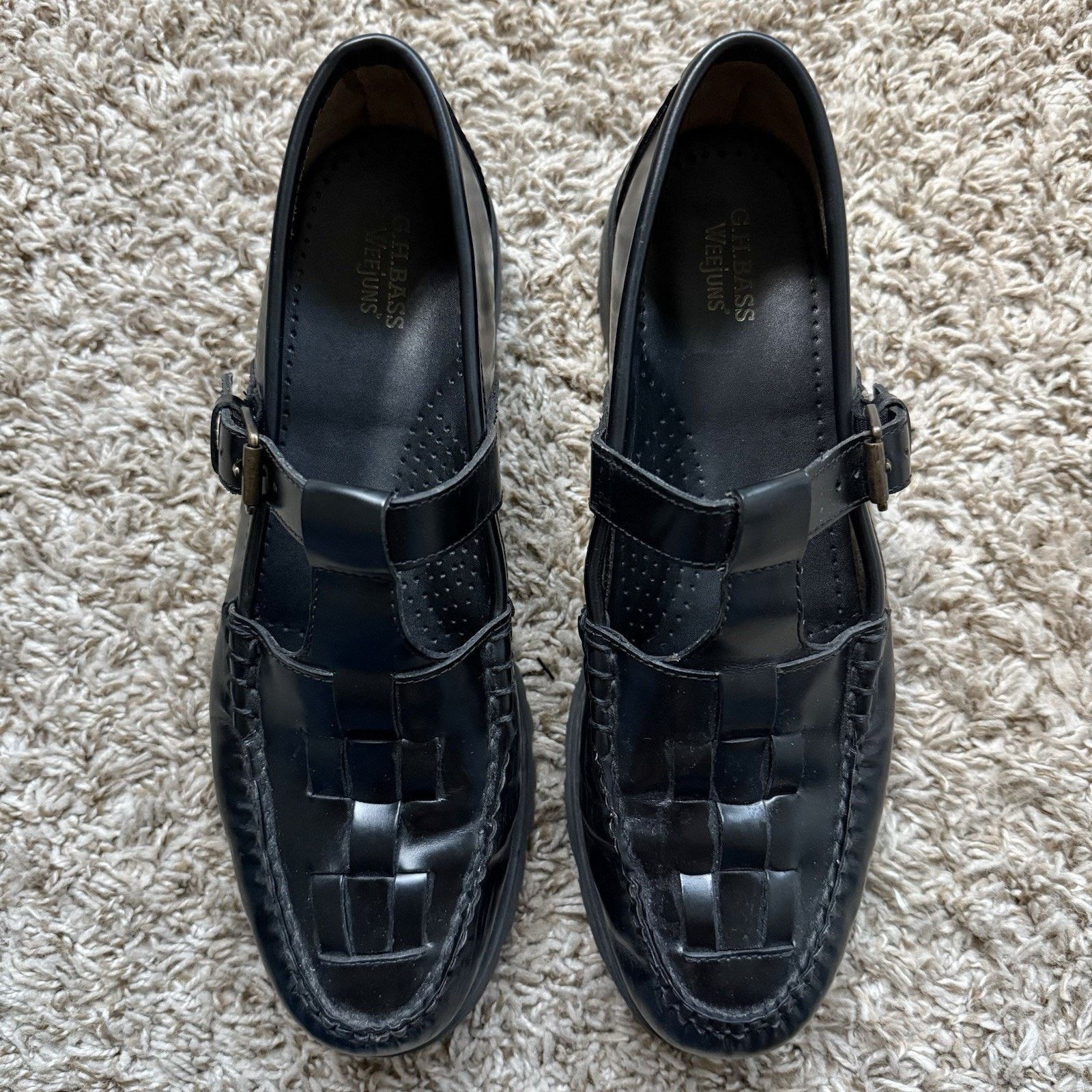 G.H. Bass & Co. G.H. Bass Fisherman Mary Jane Super Lug Black Leather Shoes Size US 10 / IT 40 - 10 Thumbnail