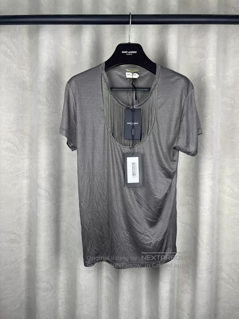 Saint Laurent Paris Saint Laurent Paris Gray Fringe Chain Silk Short Sleeve i Size US M / EU 48-50 / 2 - 1 Thumbnail