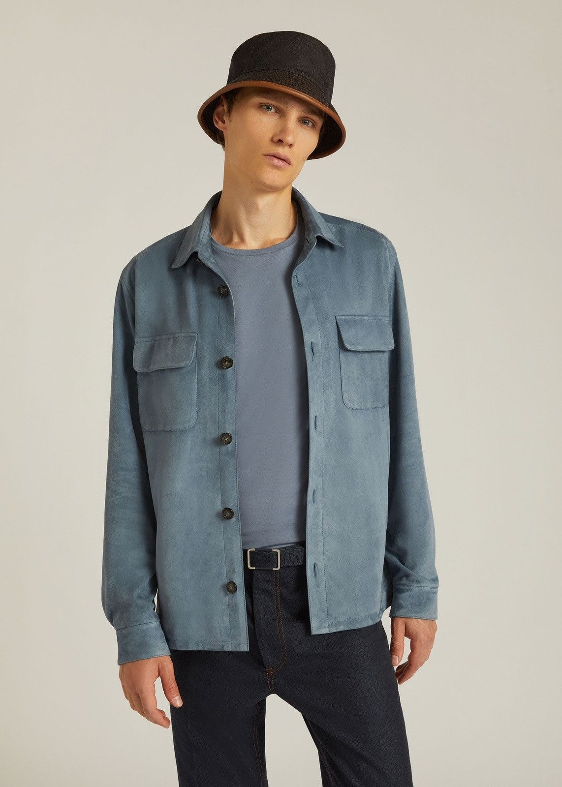 Loro Piana o1srvl11e0924 Suede Overshirt in Blue Size US S / EU 44-46 / 1 - 2 Thumbnail