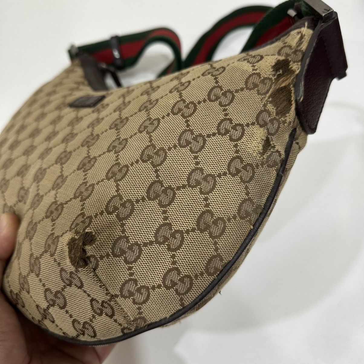Gucci GUCCI GG MONOGRAM CANVAS WEB HALF MOON CROSSBODY BAG 16 Size ONE SIZE - 9 Thumbnail