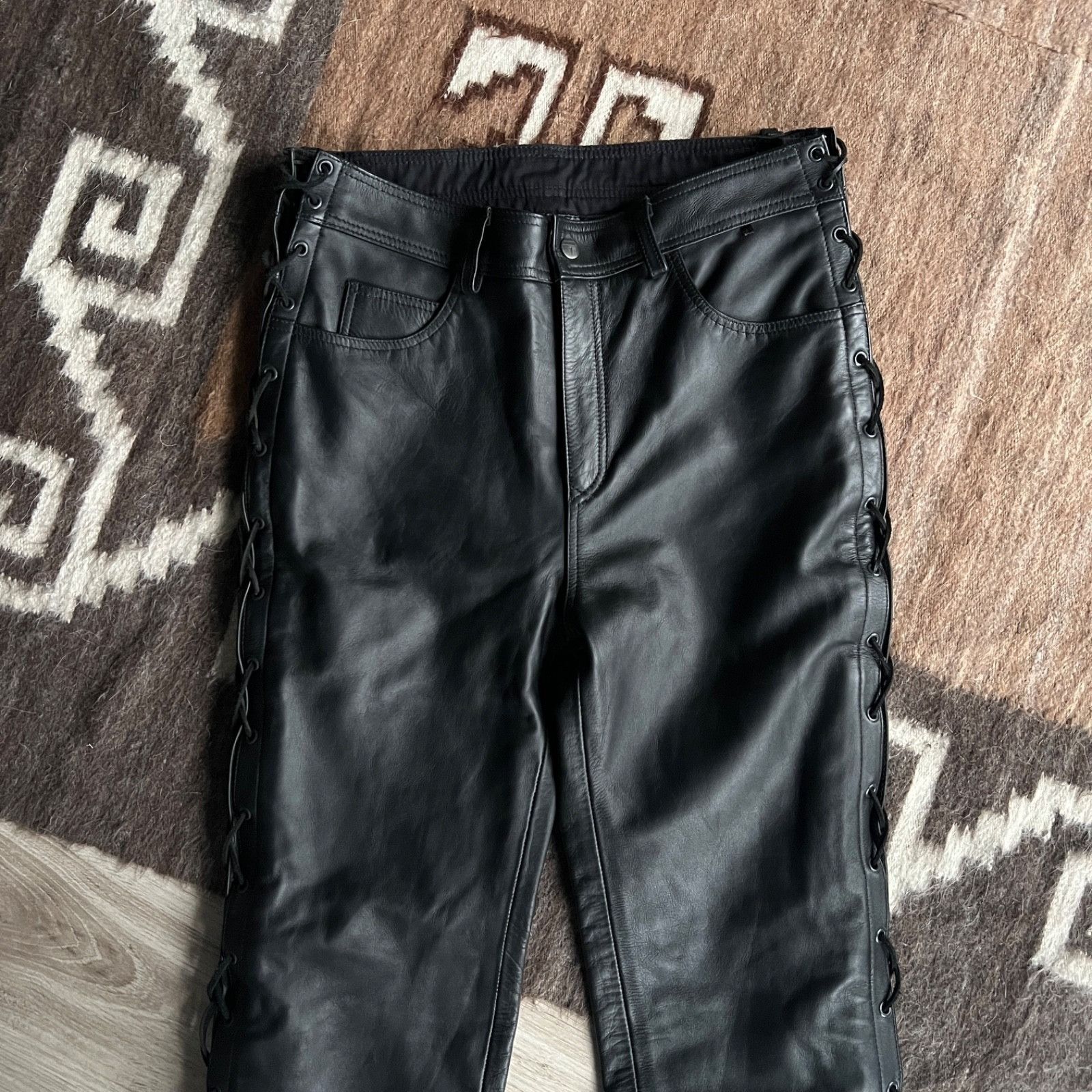 Leather Highway 1 Real Leather Biker Moto Side String Pants 9802AC Size US 32 / EU 48 - 1 Thumbnail