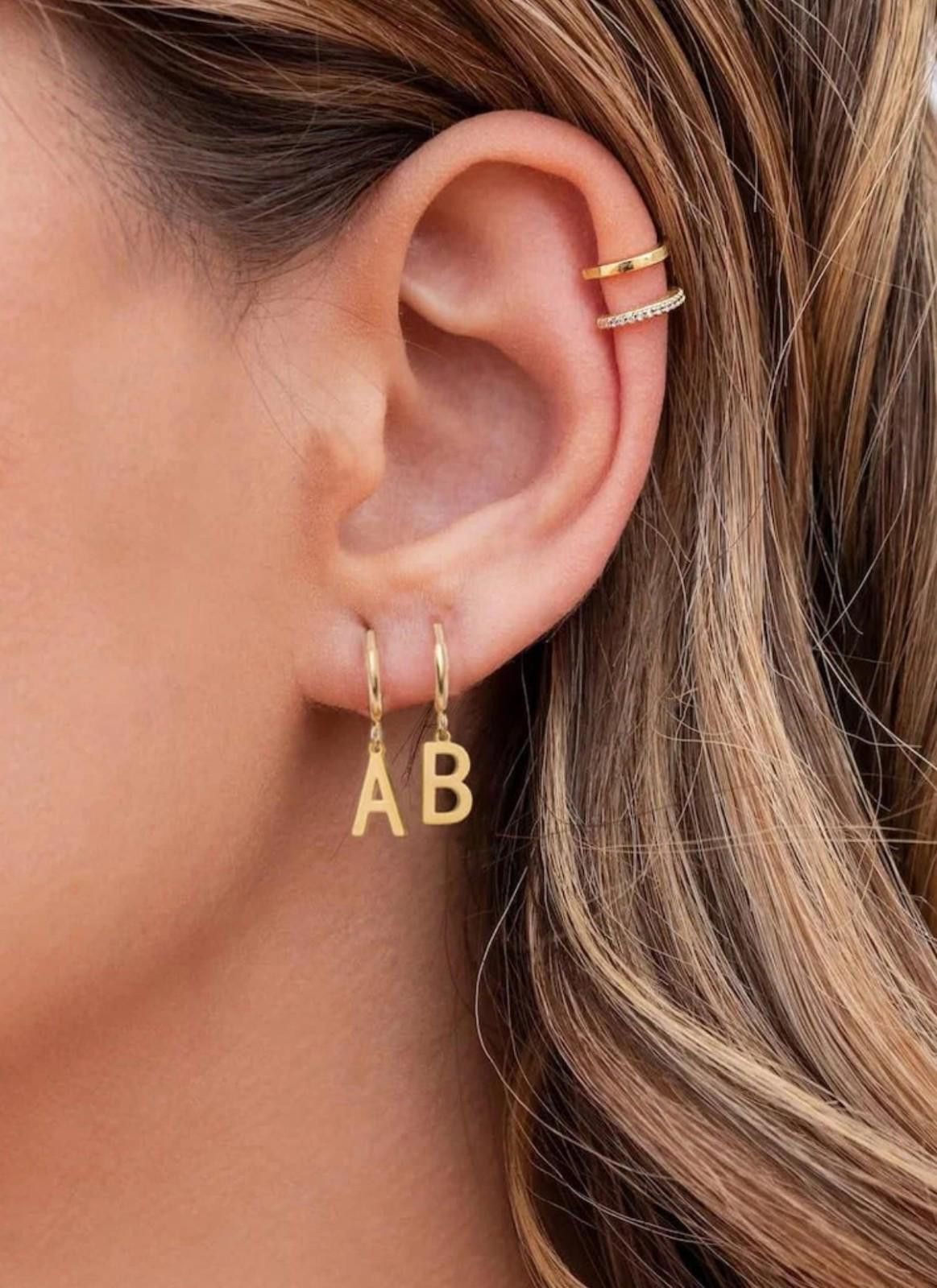 Other 14K Gold Plated Dainty Initial Dangle Earrings Letter "R" Size ONE SIZE - 7 Thumbnail