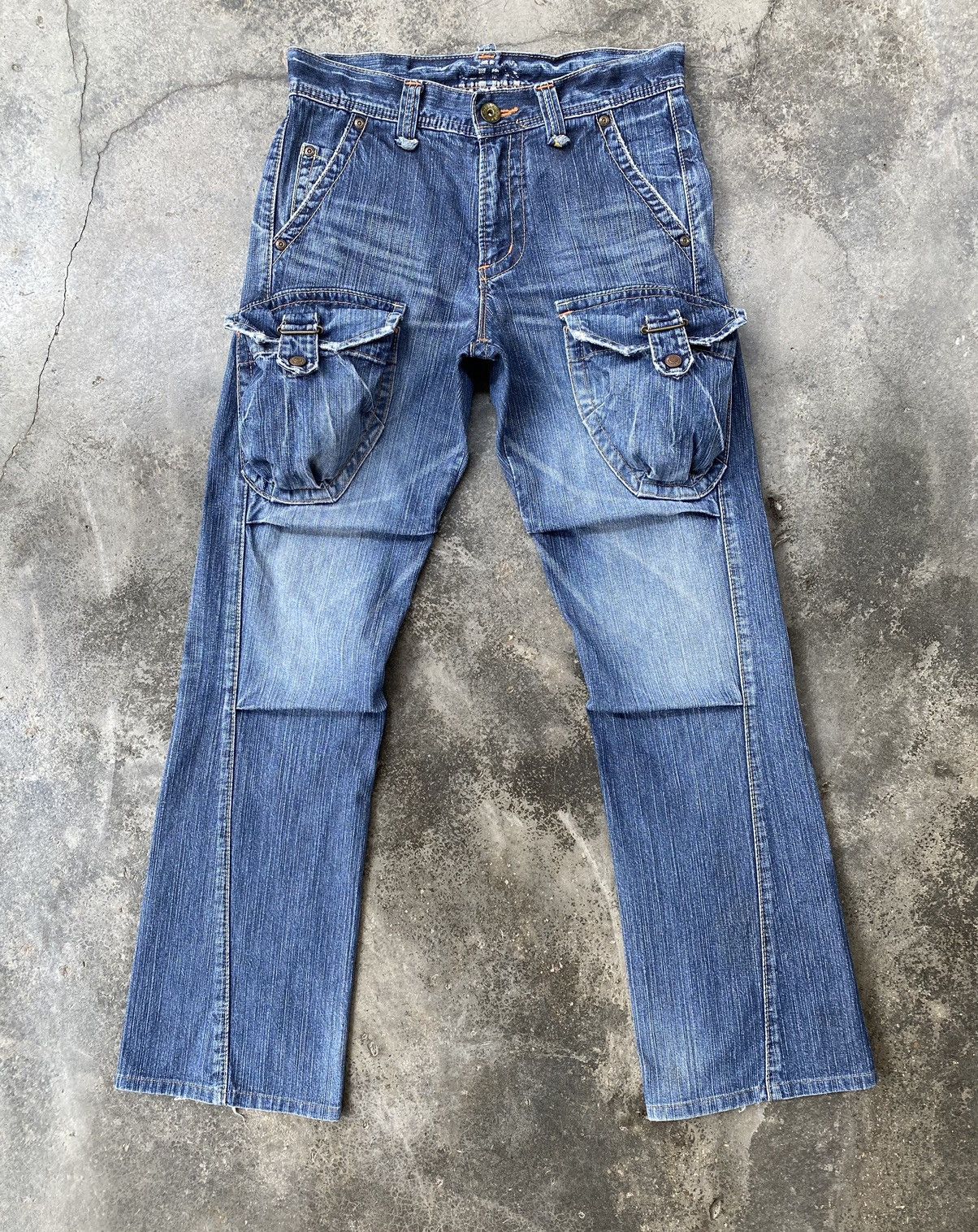 image of Vintage Edwin Multi Pocket Distressed Denim Pants in Blue Fade, Men's (Size 30)