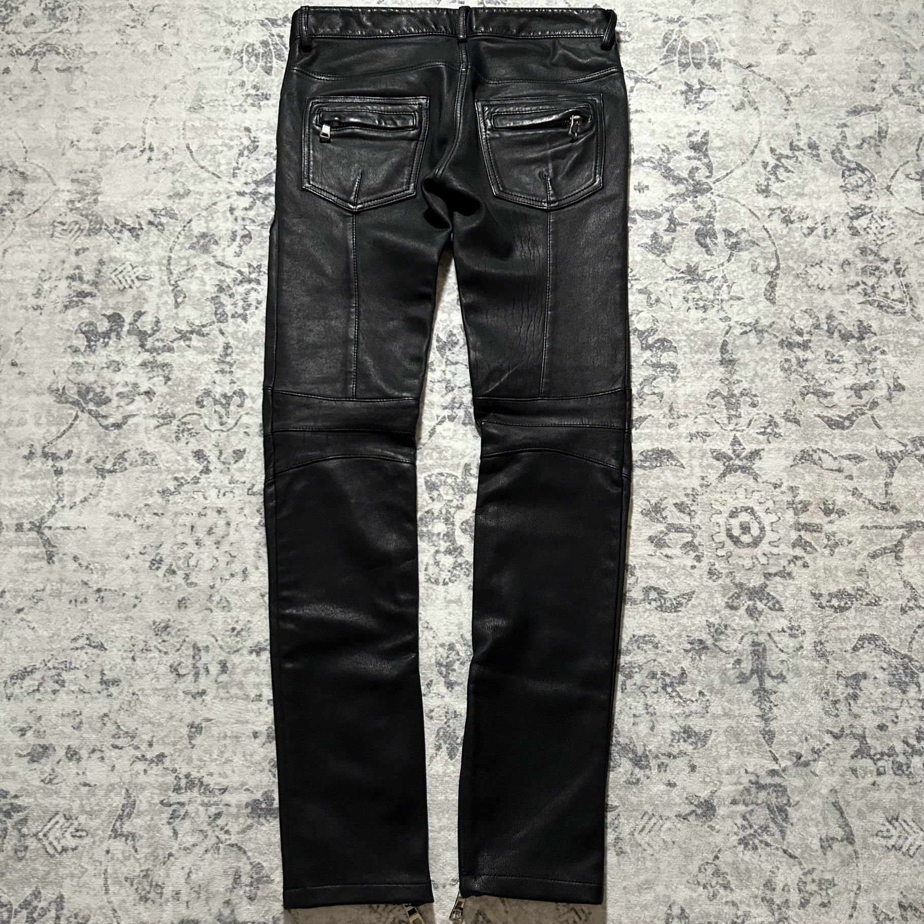 Balmain AW10 Leather Moto Biker Pants