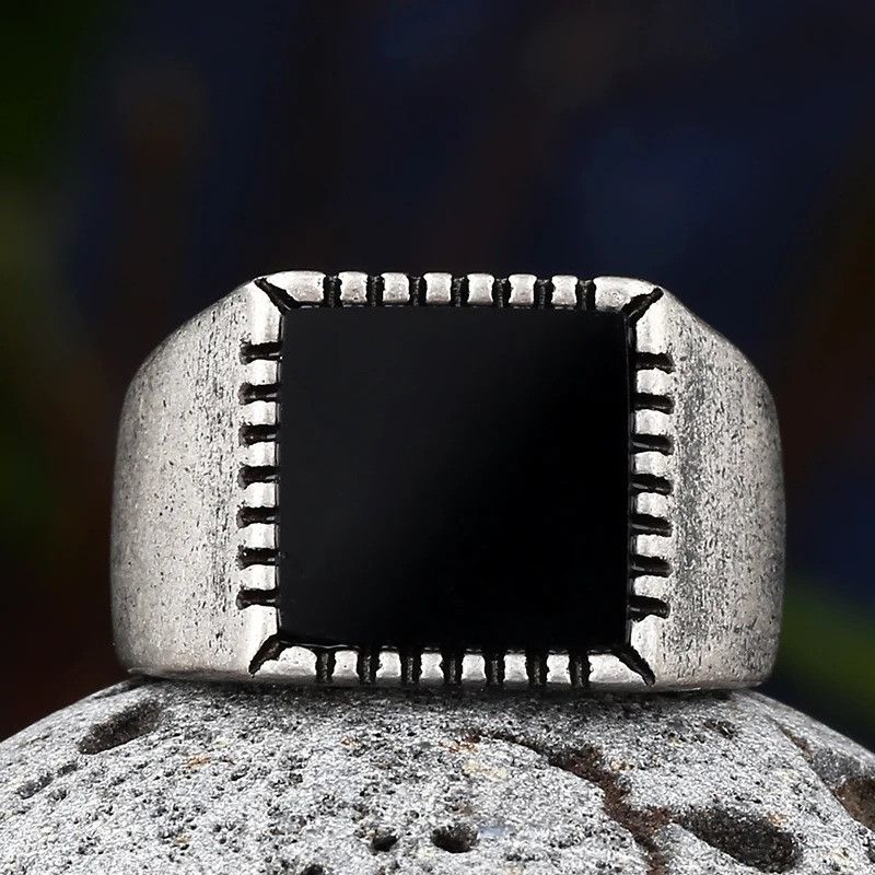 Jewelry Black Square Stone Ring Size ONE SIZE - 2 Thumbnail