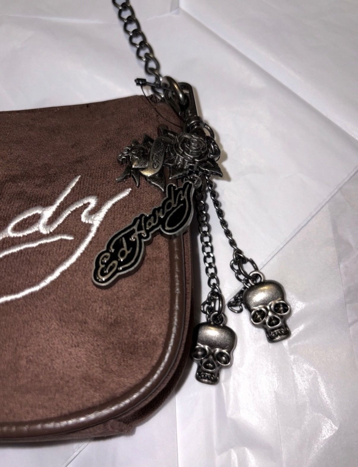 Ed Hardy Ed Hardy new Brown Shoulder Bag with Skull & Roses vintage Size ONE SIZE - 3 Thumbnail