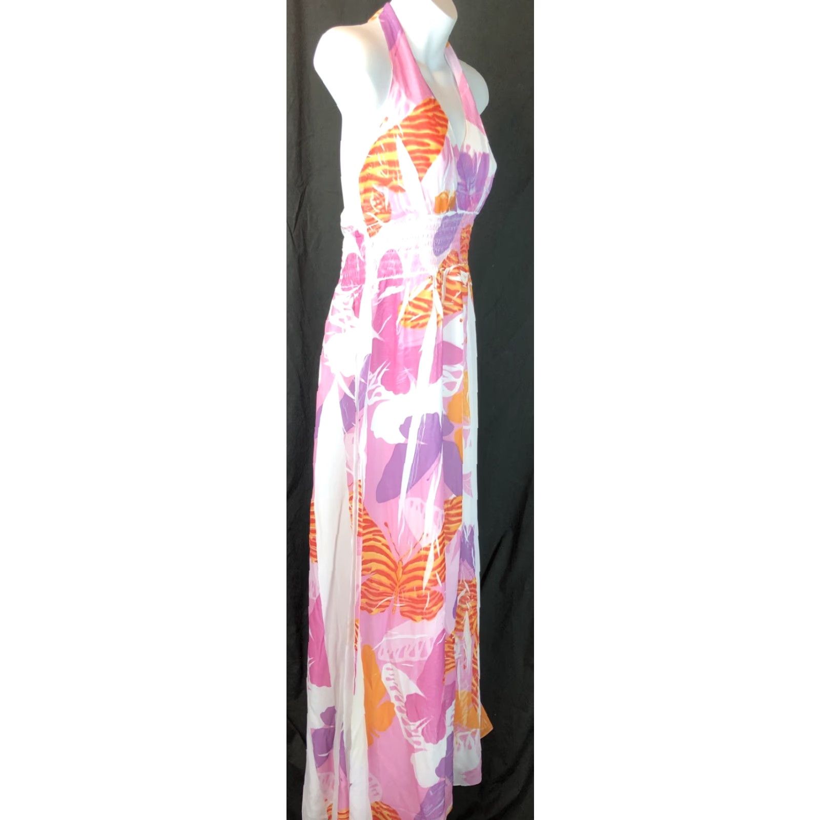 Vintage MKM Maxi Halter Dress L Pink/purple Floral Smocked Flowy Beach Tropical Dress Size L / US 10 / IT 46 - 6 Thumbnail