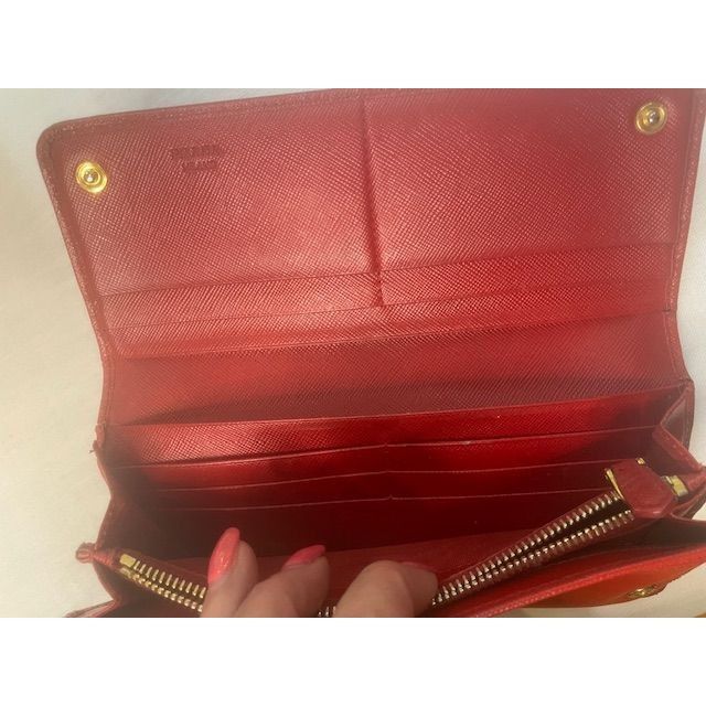 Prada Prada Red Saffiano Leather Continental Wallet With Gold-Tone Size ONE SIZE - 7 Thumbnail