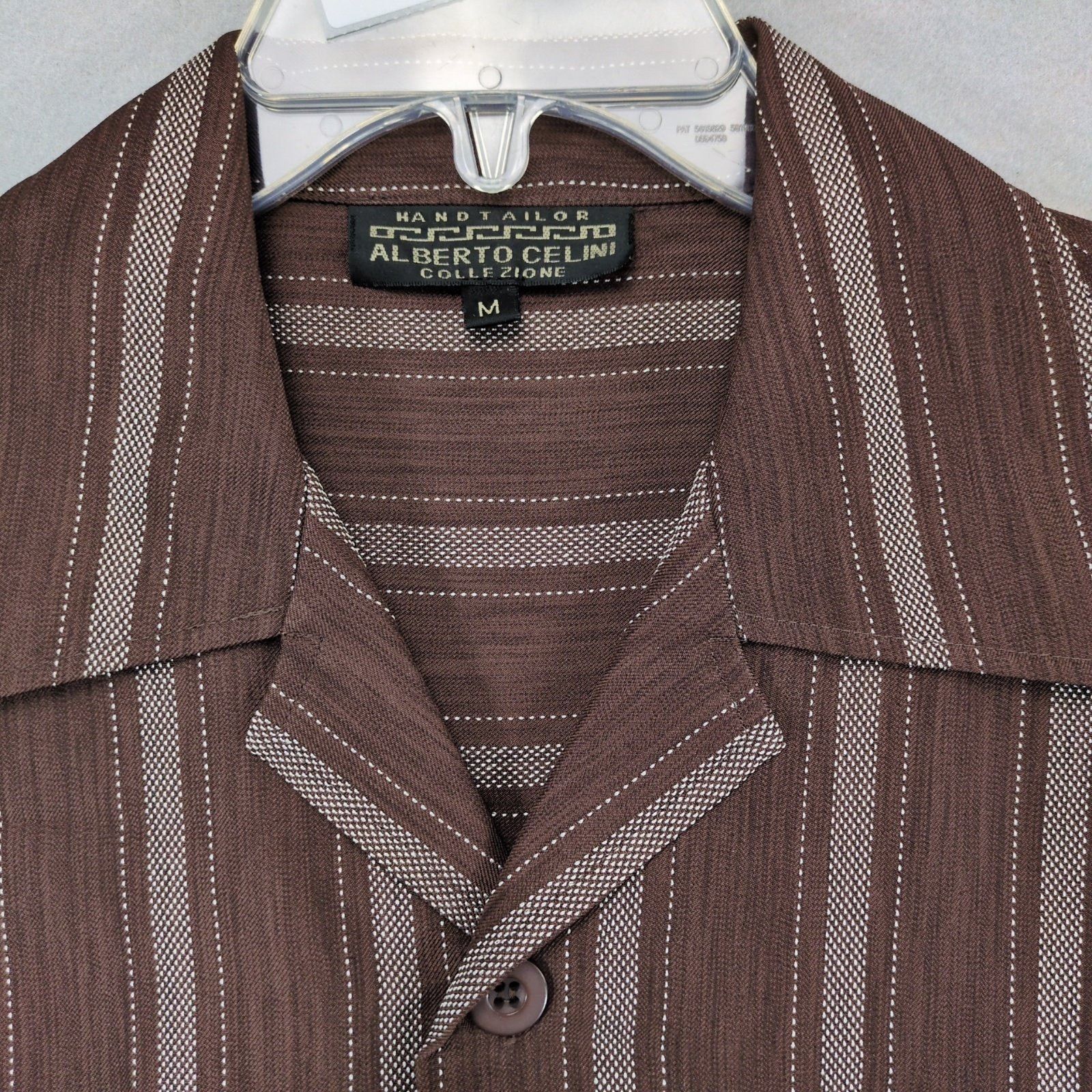 Vintage Alberto Celini Collezione Men's M Cuban Striped Button Shirt Size US M / EU 48-50 / 2 - 2 Thumbnail