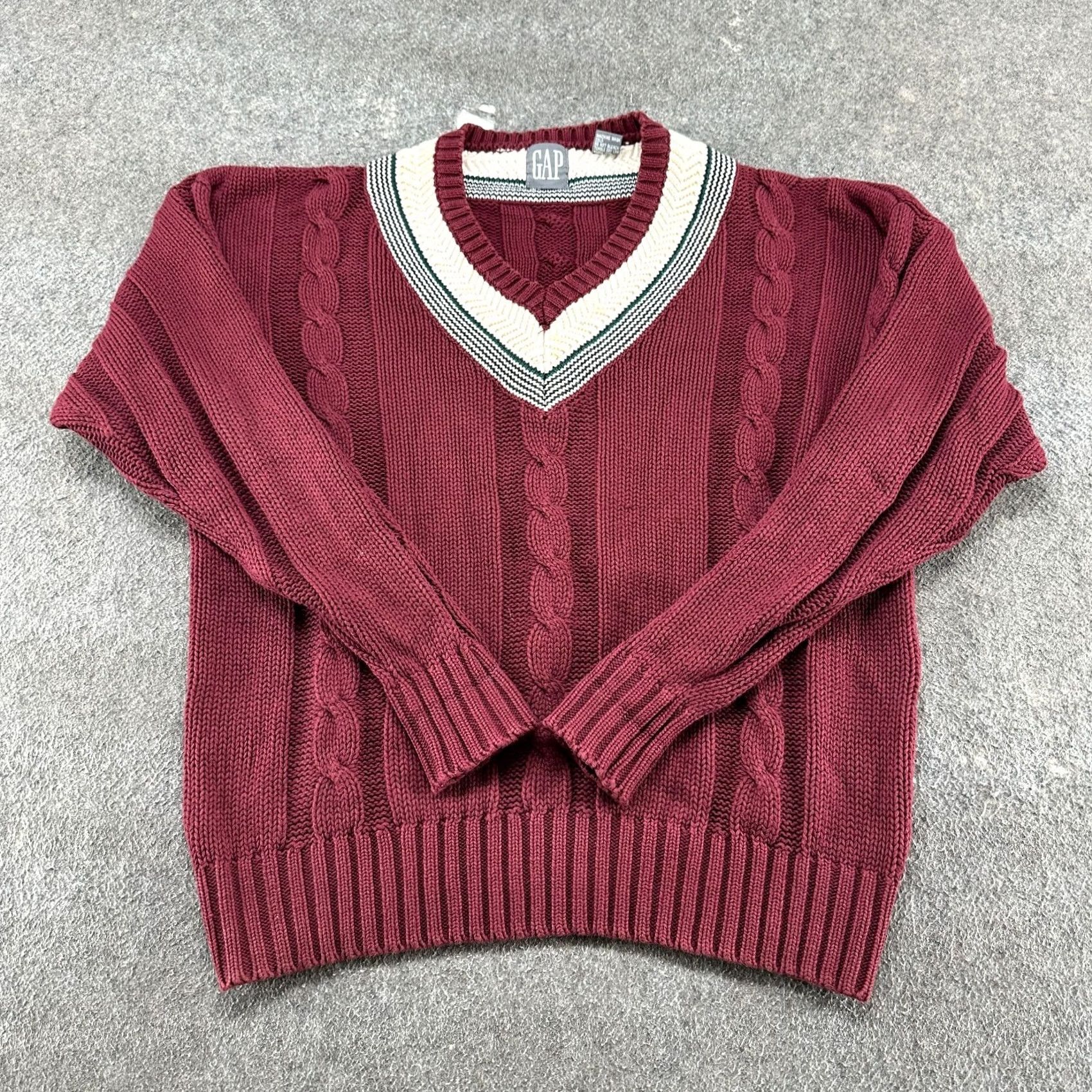 Gap VINTAGE Gap Sweater Womens XL Red Pullover Cable Knit V Neck Striped 90s Women Mens? Size XL / US 12-14 / IT 48-50 - 2 Thumbnail