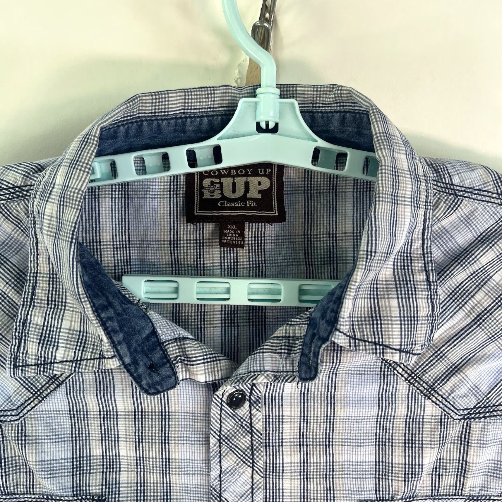 Vintage Cowboy Up Shirt Western Plaid Pearl-Snap Classic Fit Mens 2XL Blue Size US XXL / EU 58 / 5 - 3 Thumbnail