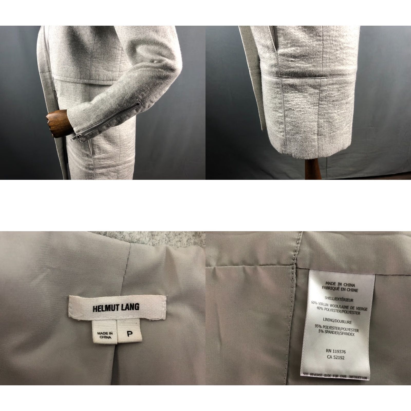 Helmut Lang HELMUT LANG Full Zip Coat Wool Women Gray P Coat Size S / US 4 / IT 40 - 8 Thumbnail