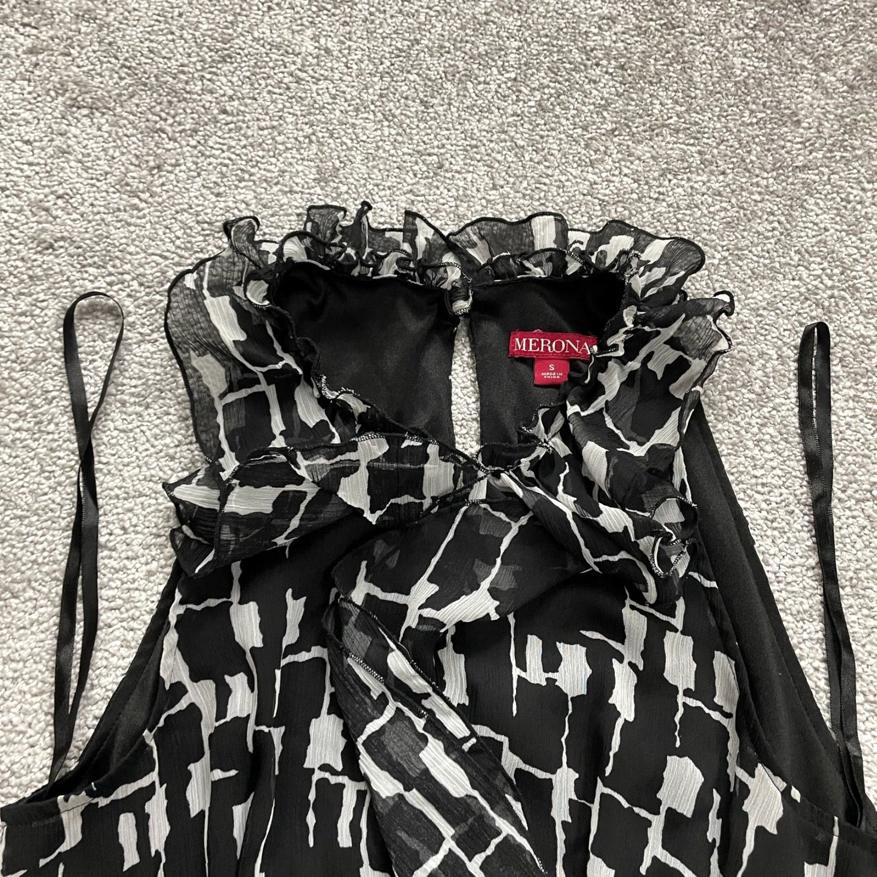 Merona Merona Dress Womens Small Black White Geometric Chiffon Halter Midi Sleeveless Ruffle Button Shirt? Size S / US 4 / IT 40 - 3 Thumbnail
