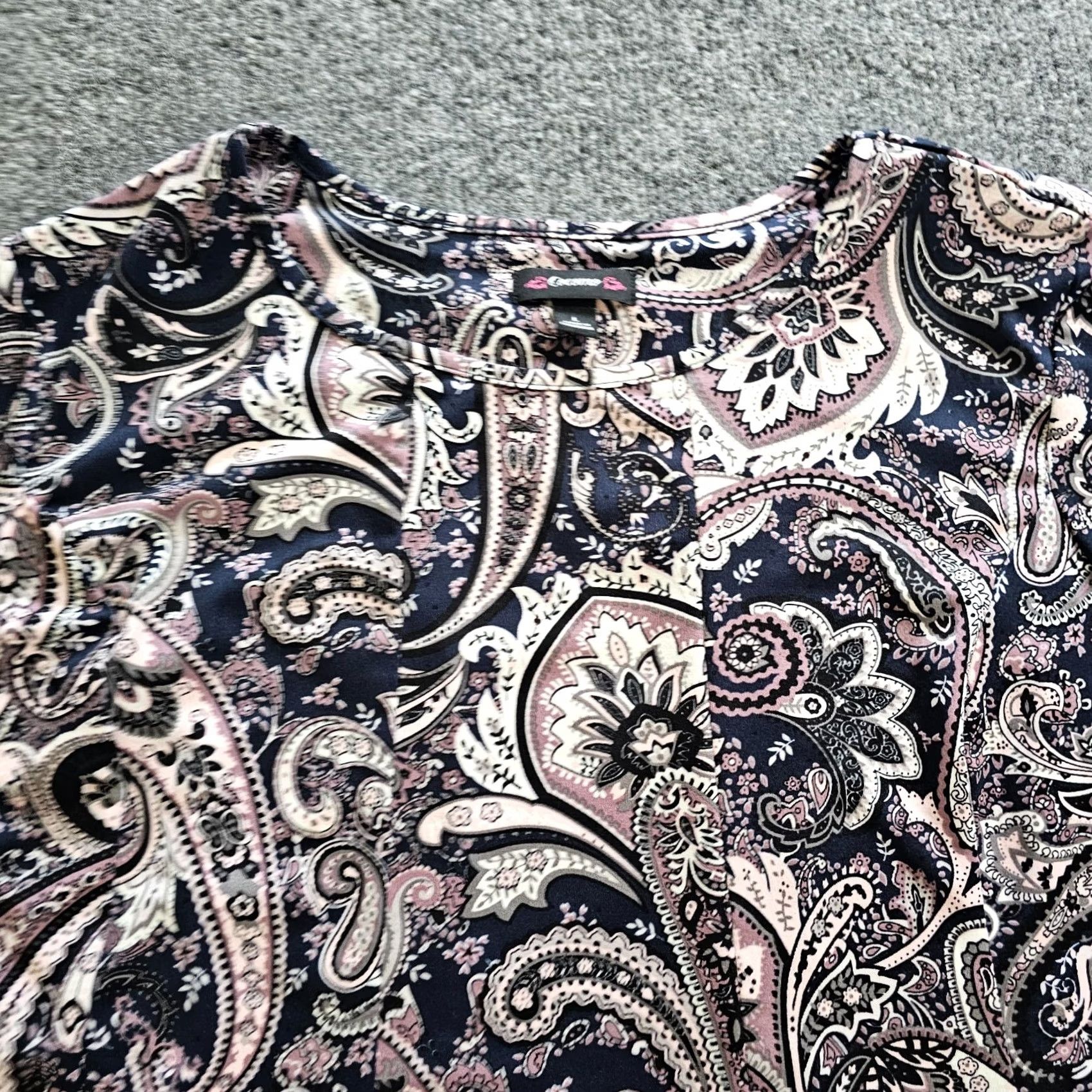 Vintage Cocomo Top Women Large Black Brown Paisley 3/4 Sleeve Slinky Stretchy Career Blouse Dress Shirt Ladies Womens Size L / US 10 / IT 46 - 2 Thumbnail