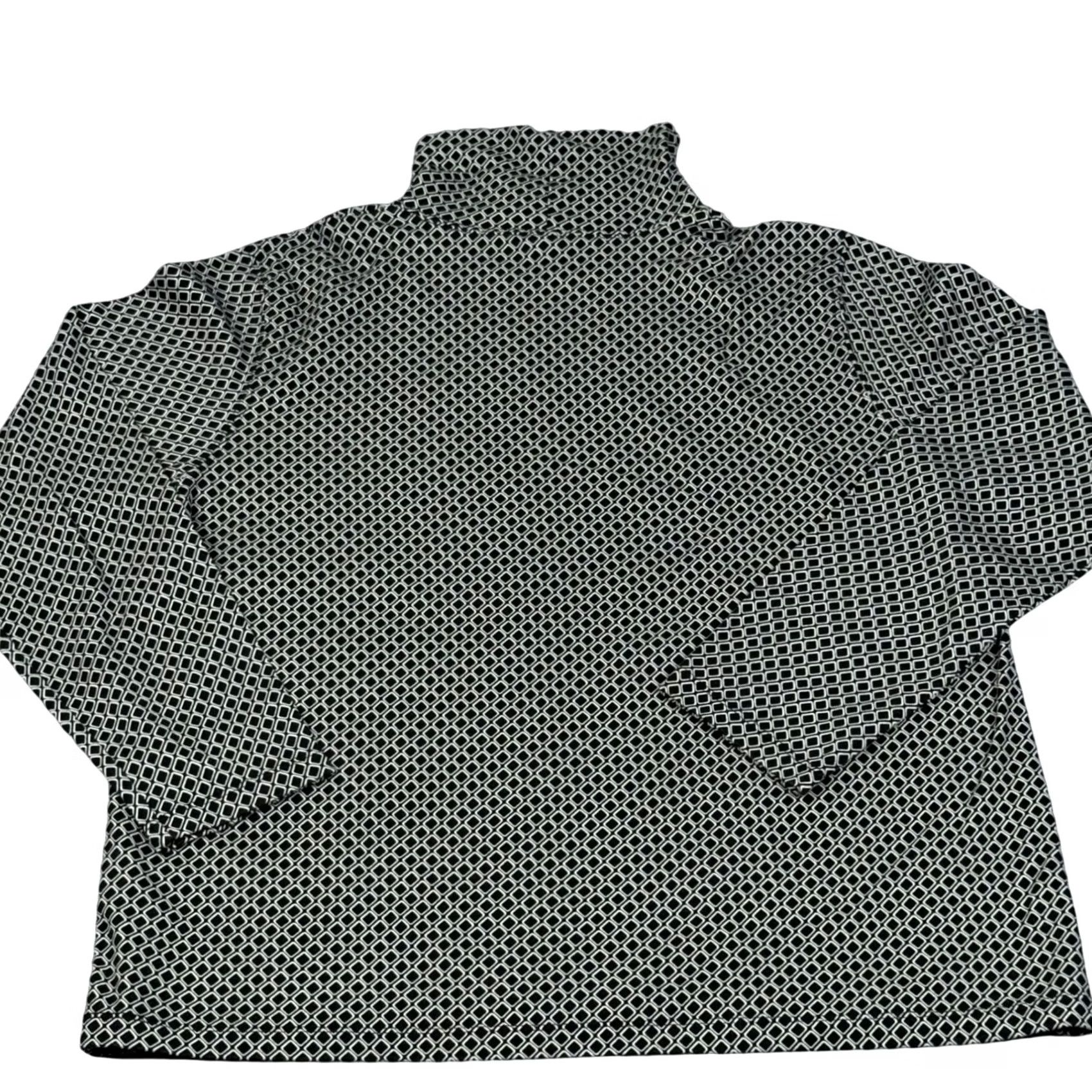 Lands' End Lands' End Black White Geometric Print Turtleneck Long Sleeve Top Womens L Cotton Mock Neck Shirt Size L / US 10 / IT 46 - 3 Thumbnail