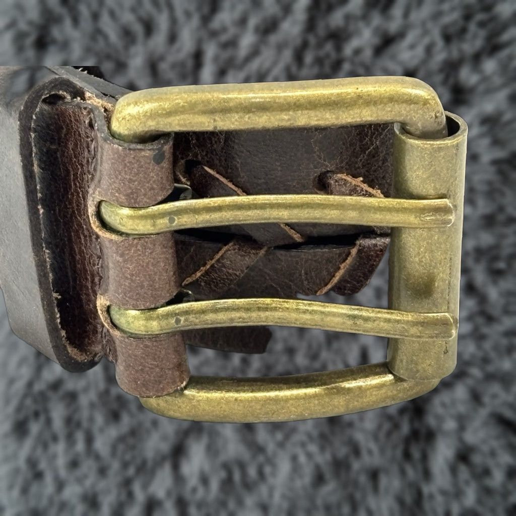 Doublet Unbranded Brown Leather Belt M 33”-37” Double Brass Prong Western Boho Cowboy Cowgirl Women Size ONE SIZE - 1 Thumbnail