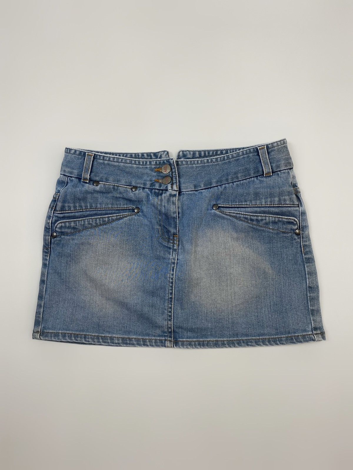 FCUK Y2K Vintage FCUK Washed Buckle Back Denim Mini Skirt Size 30" / US 8 / IT 44 - 1 Thumbnail