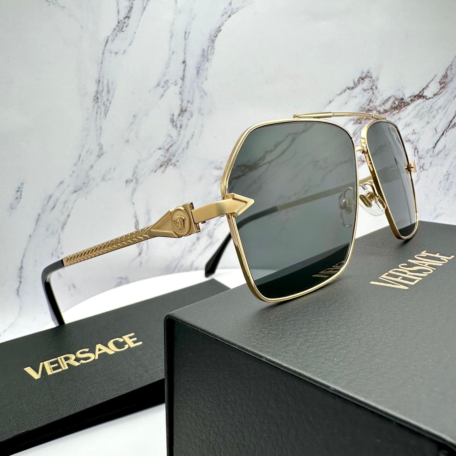 Versace New VERSACE Gold Metal Square Pilot Aviator Sunglasses Size ONE SIZE - 19 Thumbnail