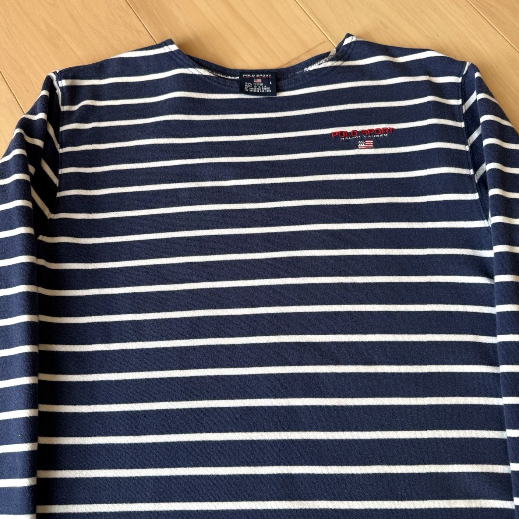 Vintage VINTAGE Polo Sport Shirt Women's Large Navy Striped Long Sleeve Made in USA Size L / US 10 / IT 46 - 3 Thumbnail