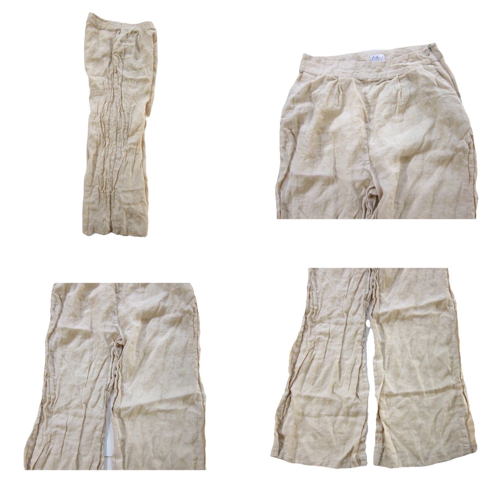 Vintage Revert Apparel 100% Linen Beige Brown Wide Leg High Rise Pocket Pant Women L Size 36" / US 14 / IT 50 - 8 Thumbnail