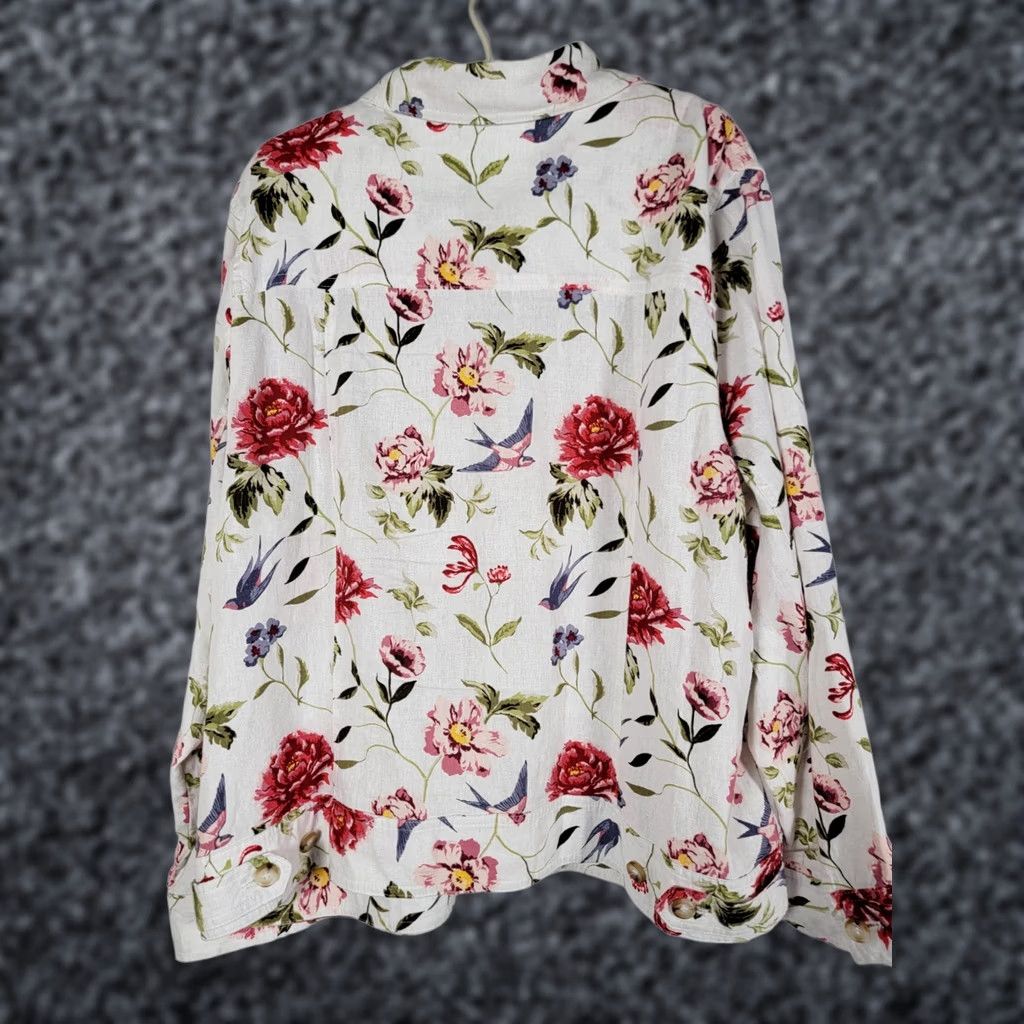 Vintage Tahari Women Button Up Shirt Jacket 1X White Floral Linen Blend Pockets Button Up Long Sleeve Casual Shirt Jacket Womens Size XL / US 12-14 / IT 48-50 - 1 Thumbnail