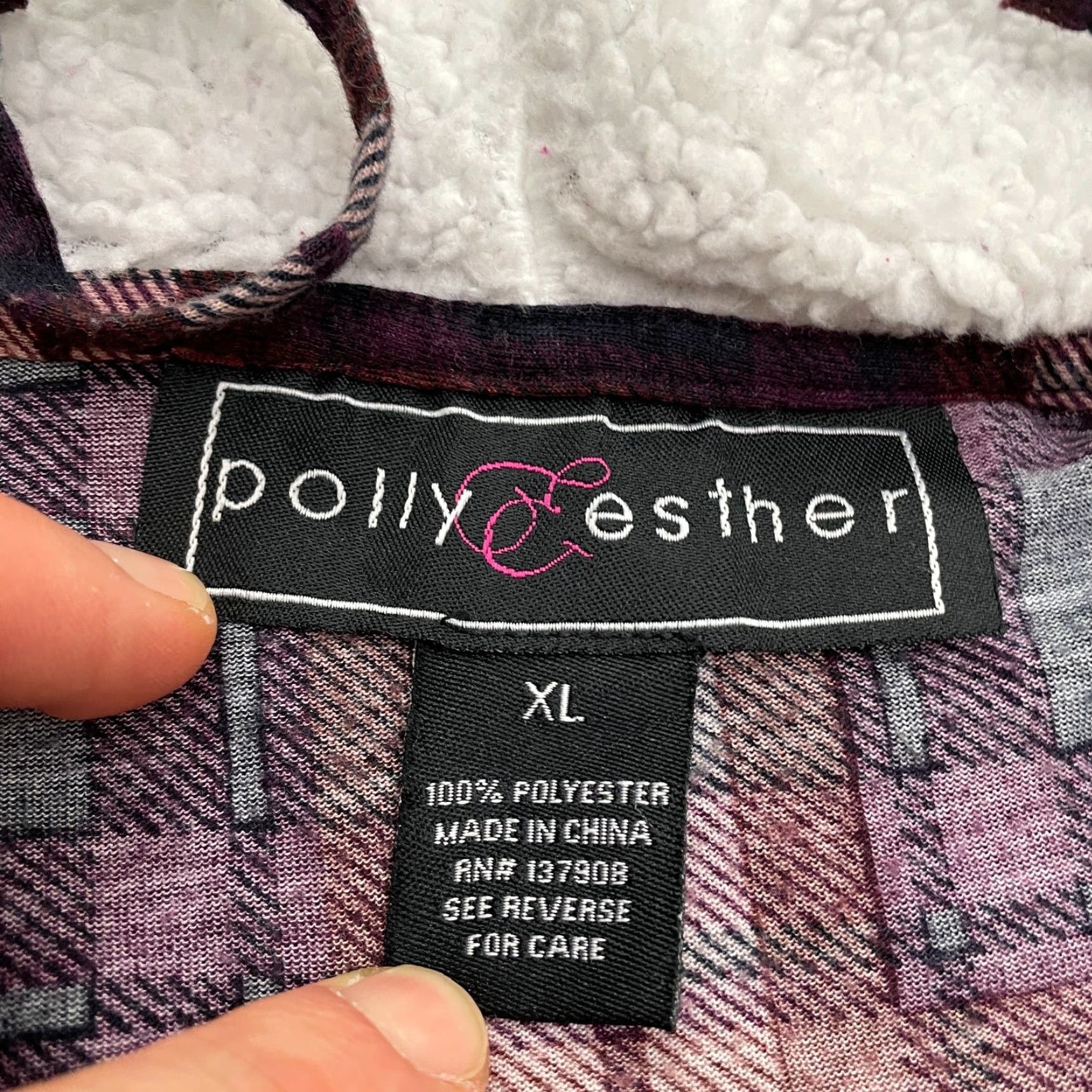 Vintage Polly & Esther Hoodie Womens XL Multi Plaid Flannel Sherpa Jacket Button Down Size XL / US 12-14 / IT 48-50 - 6 Thumbnail