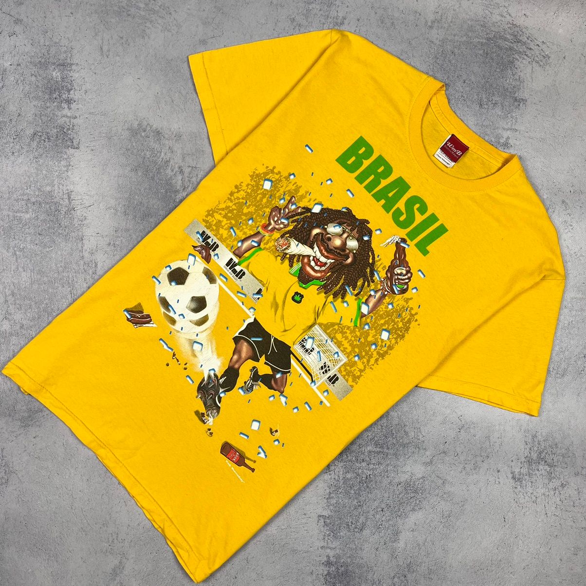 Pre-owned Humor X Vintage Brasil True Football Fans Weed Humor Tee 90's In Yellow