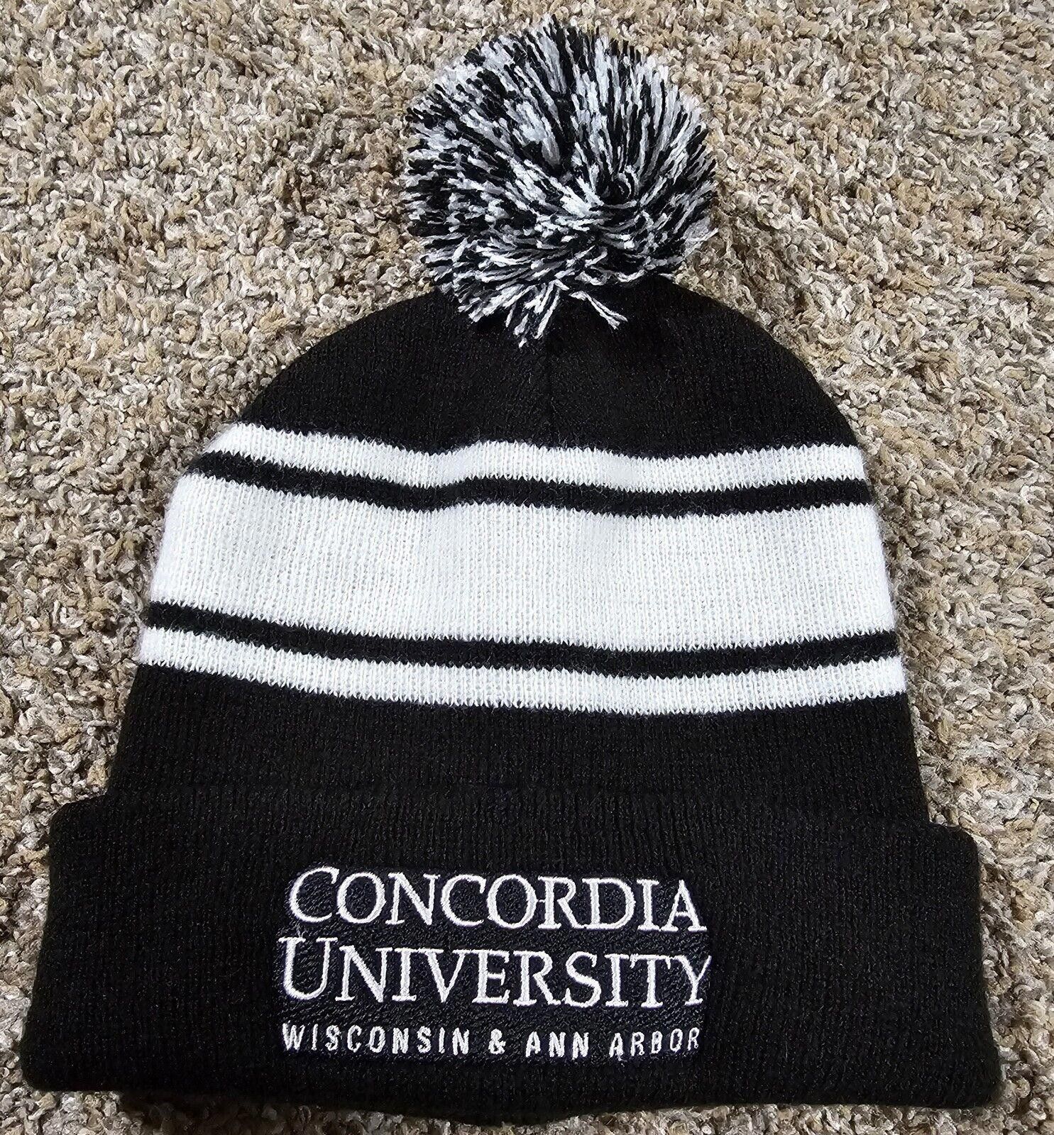 Designer concordia university poof Beanie winter hat Black White Size ONE SIZE - 1 Thumbnail