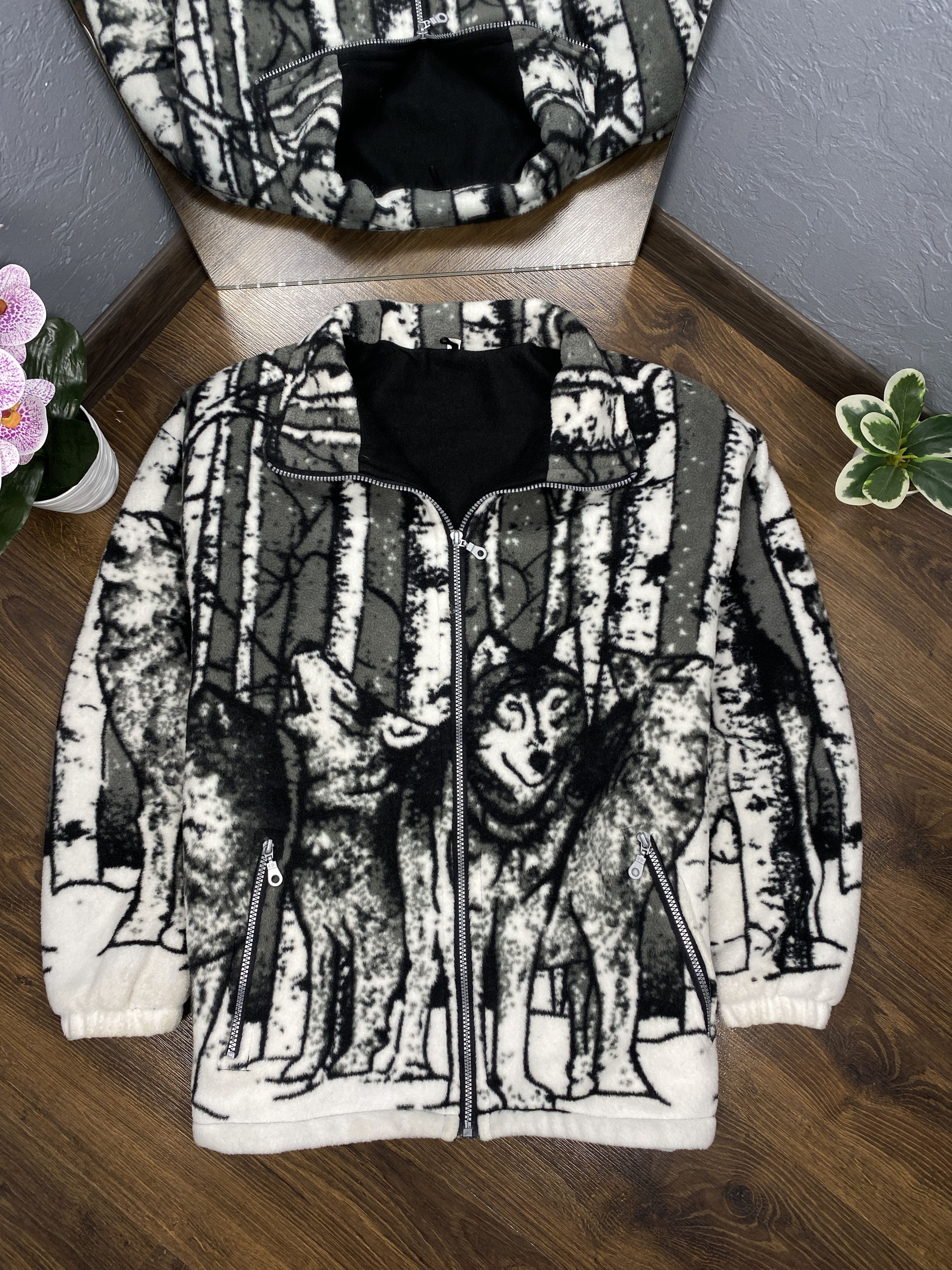 Vintage Wolf print vintage animal fleece jacket Size US S / EU 44-46 / 1 - 1 Thumbnail
