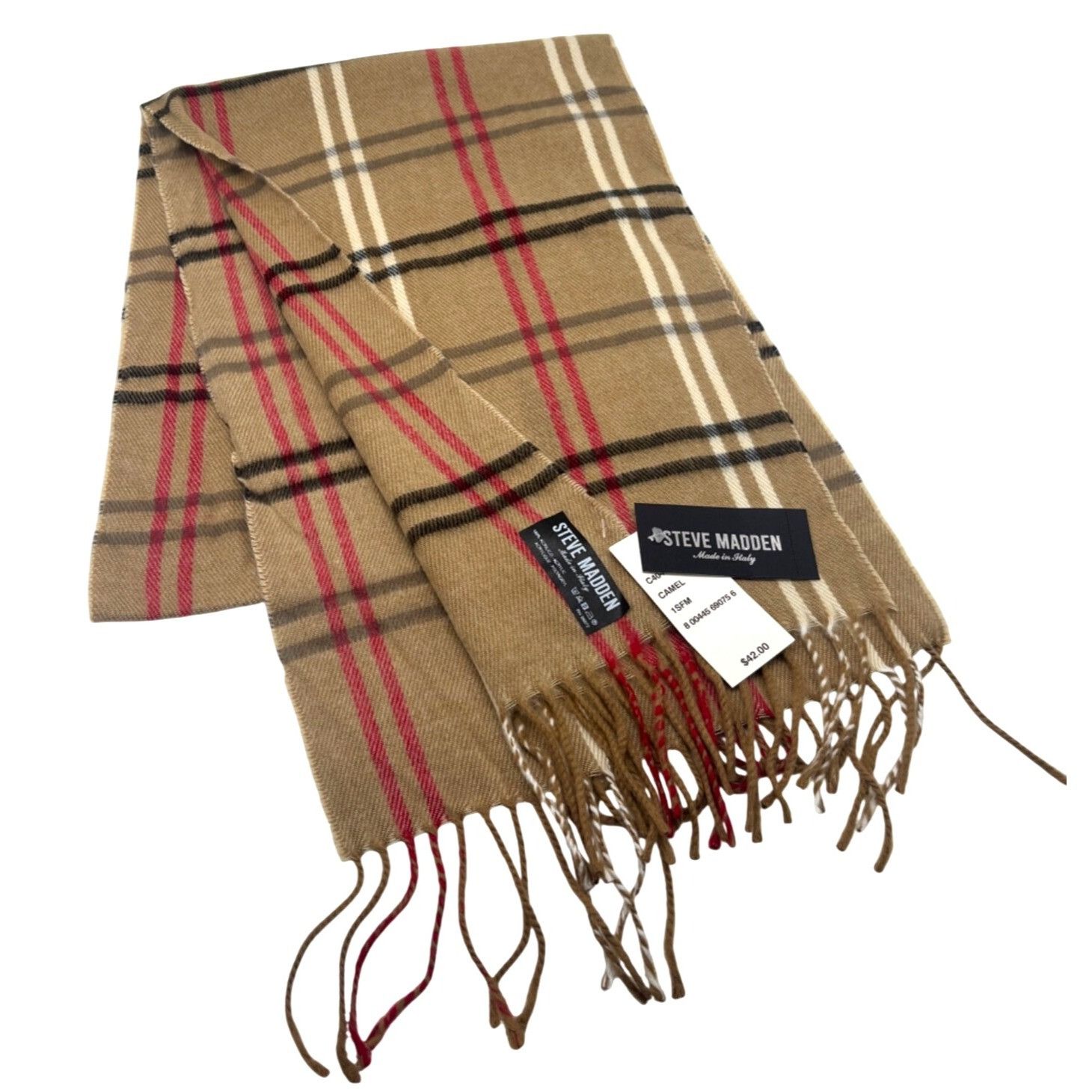 Steve Madden Steve Madden Mid Weight Plaid Muffler Scarf, 11”x 70”, Camel Size ONE SIZE - 1 Thumbnail