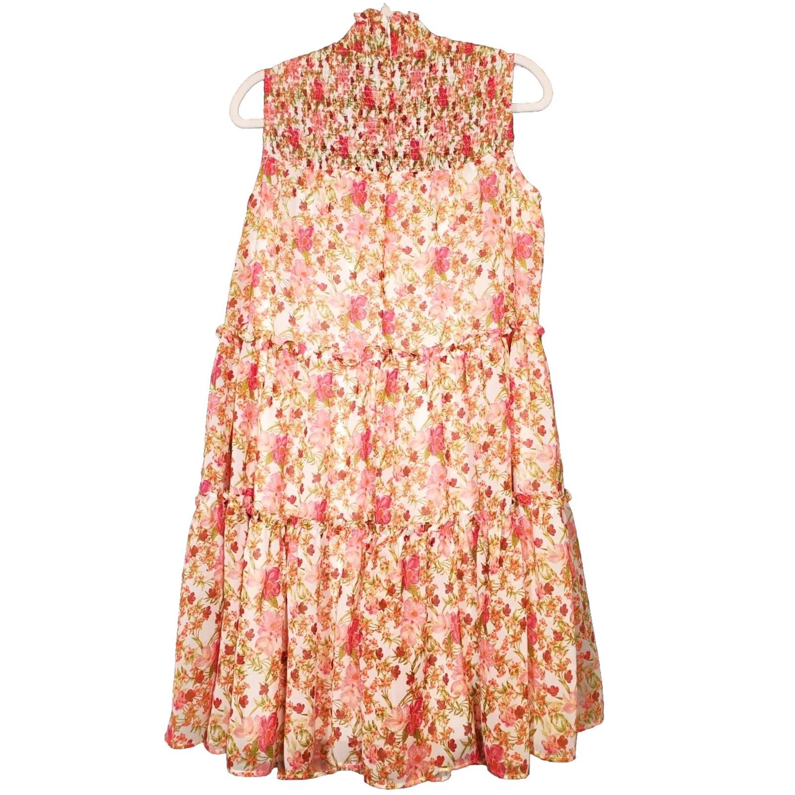 Vintage Taylor Sleeveless Floral Mini Dress Smocked Mock Neck Tiered Ruffled Women's M New Size M / US 6-8 / IT 42-44 - 2 Thumbnail
