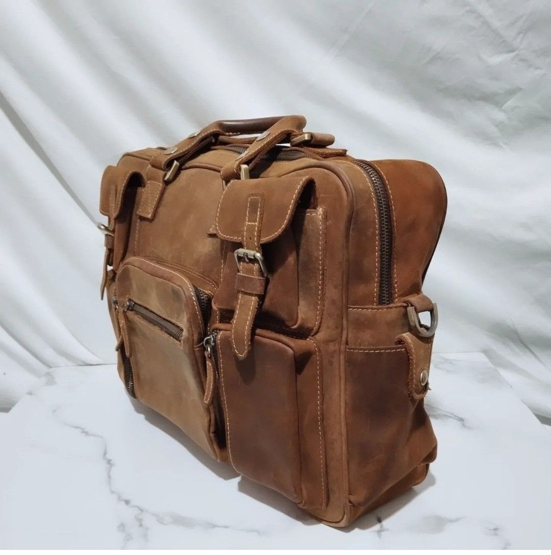 Genuine Leather Crazy Horse Durable Large Travel Messenger Bag Size ONE SIZE - 7 Thumbnail