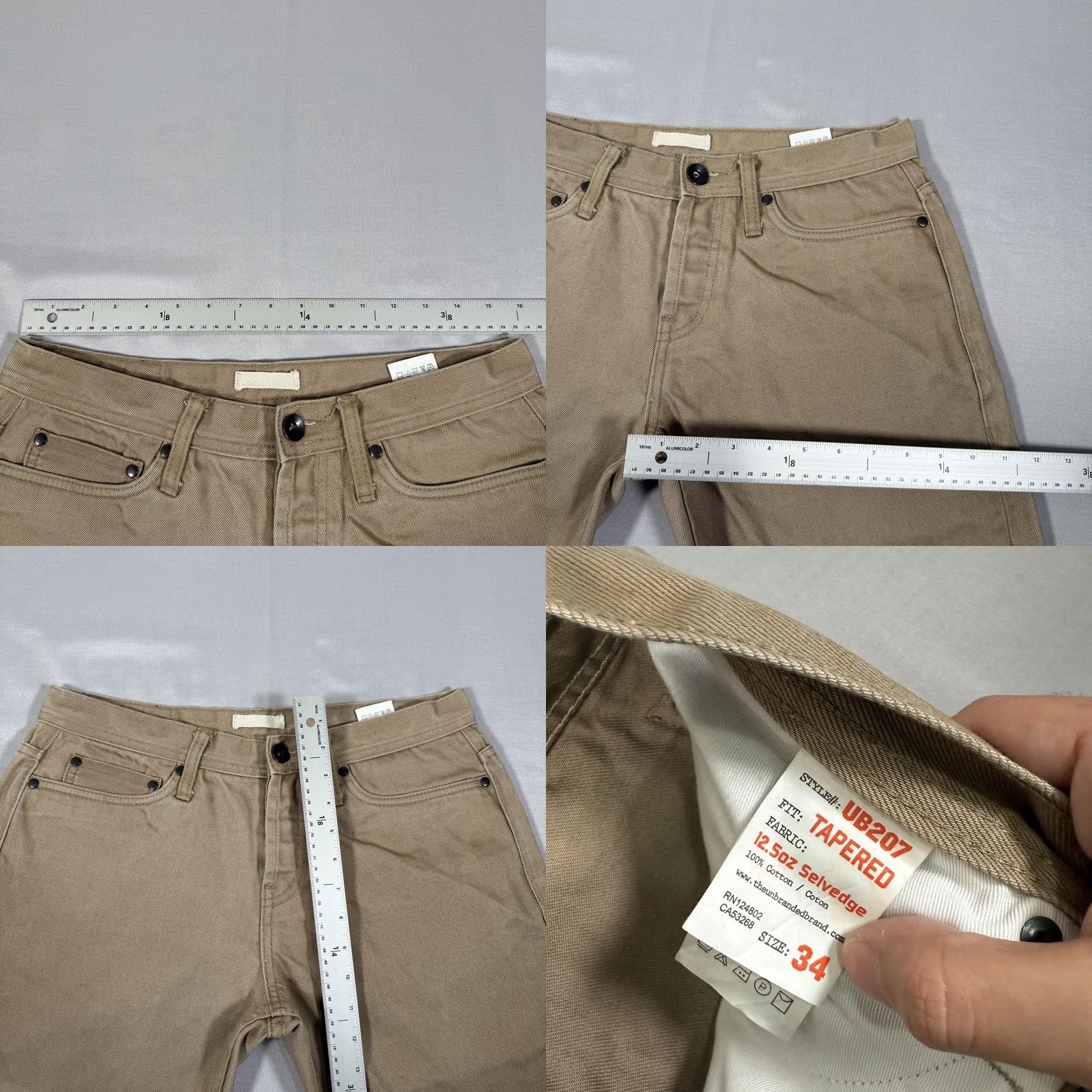 The Unbranded Brand Unbranded Brand Jeans Mens 32x29 Beige Selvedge UB207 Tapered Denim Pants Size US 32 / EU 48 - 8 Thumbnail
