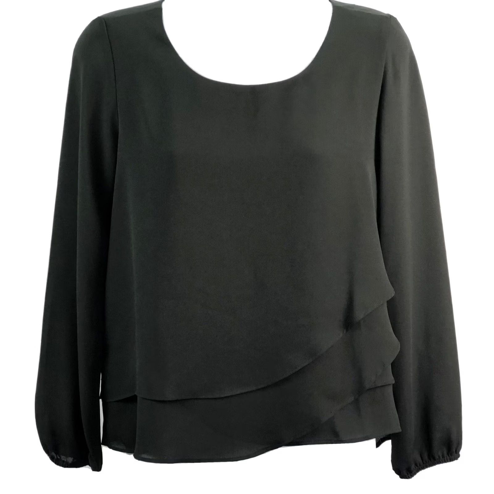 Ann Taylor Ann Taylor Blouse Women's 3/4 Sleeve Chiffon Black Layered Front Casual Holiday Whimsy 90s Style Size XS / US 0-2 / IT 36-38 - 2 Thumbnail